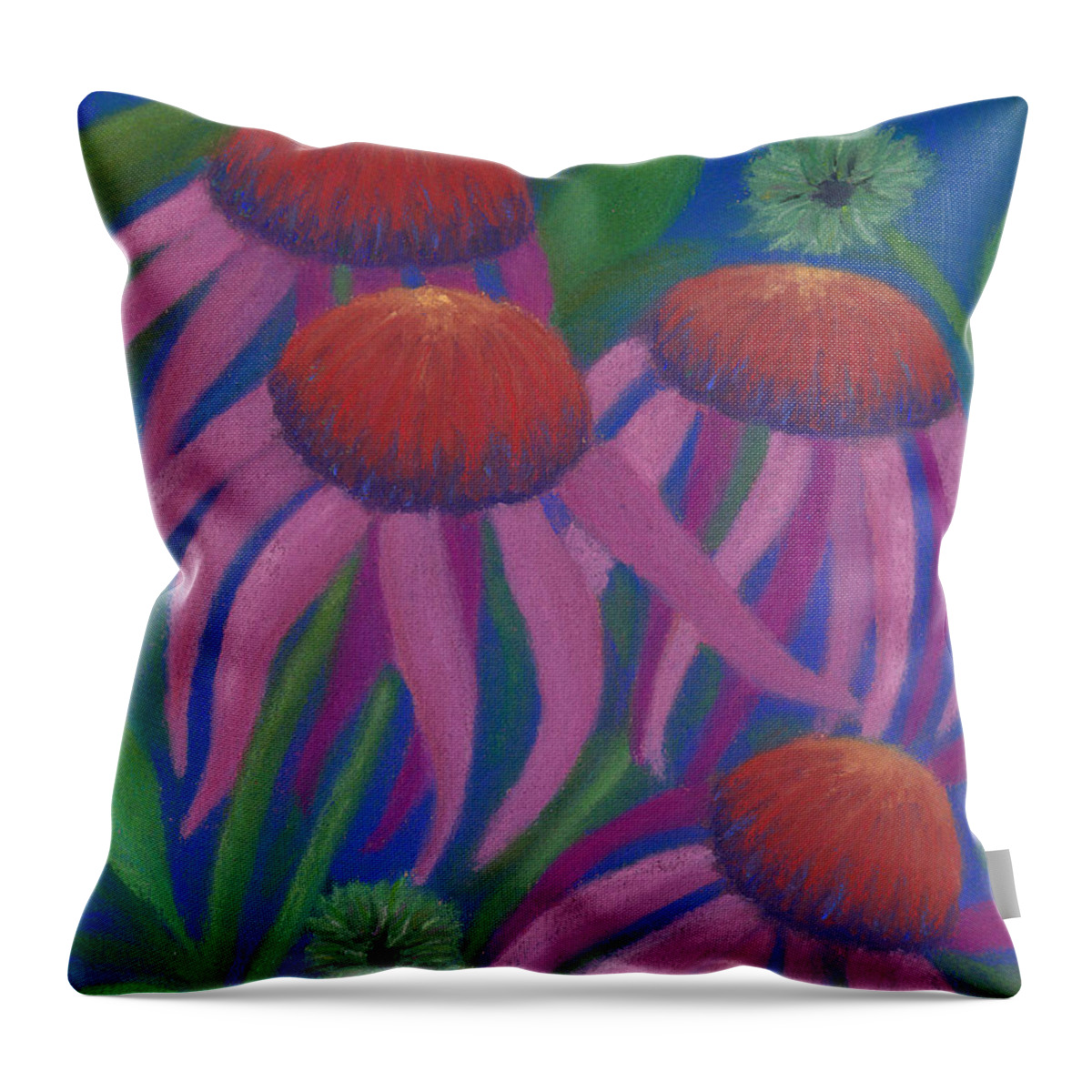 Coneflowers Throw Pillow featuring the pastel Cosmic Coneflowers by Anne Katzeff