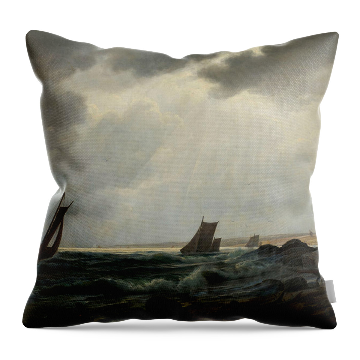 19th Century Art Throw Pillow featuring the painting Costal Scene North of Aarsdale by Holger Drachmann