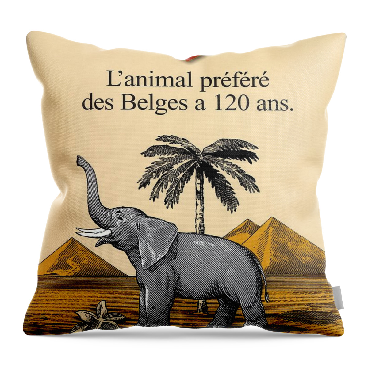 Cote D'or Throw Pillow featuring the mixed media Cote d'Or Chocolate - Belgian Chocolate - Elephant near the Egyptian Pyramids - Vintage Poster by Studio Grafiikka