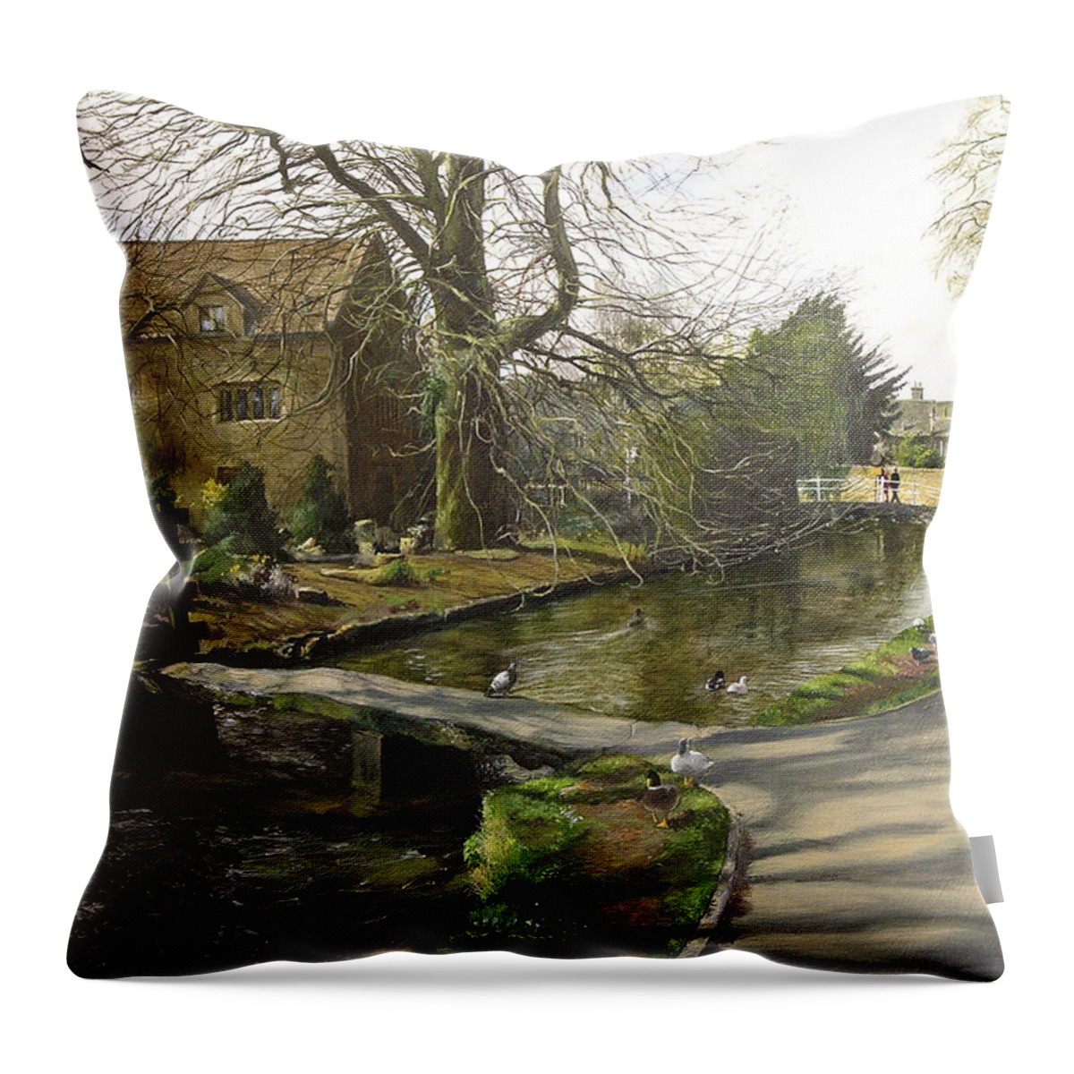 Cotswolds Throw Pillow featuring the painting Cotswolds scene. by Harry Robertson