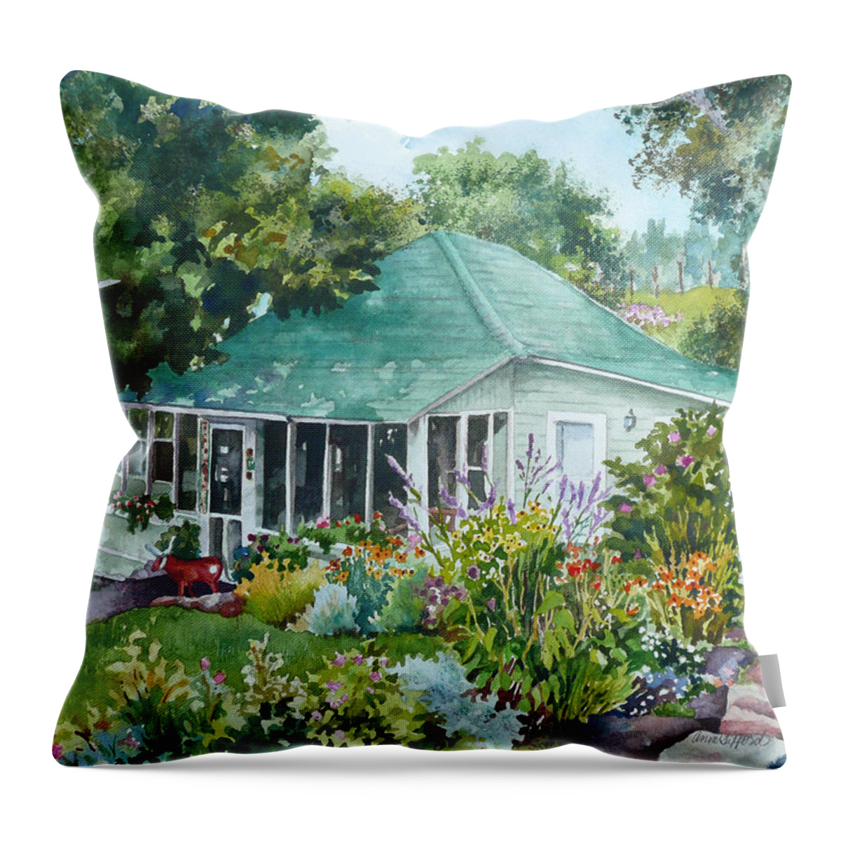 Cottage Painting Throw Pillow featuring the painting Cottage at Chautauqua by Anne Gifford