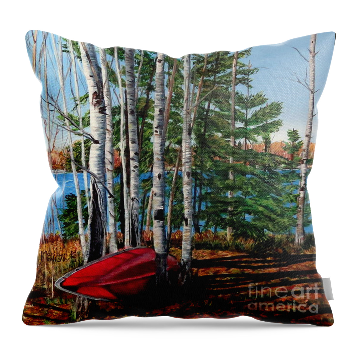 Branches Throw Pillow featuring the painting Cottage Country 2 by Marilyn McNish