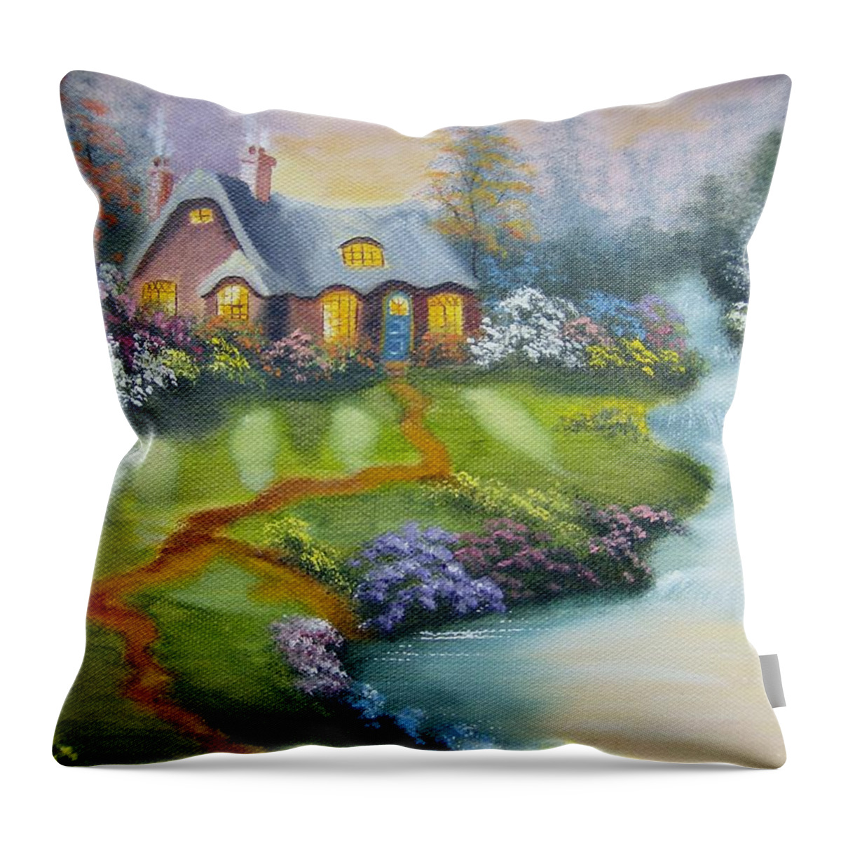 Cottage Throw Pillow featuring the painting Cottage by Debra Campbell