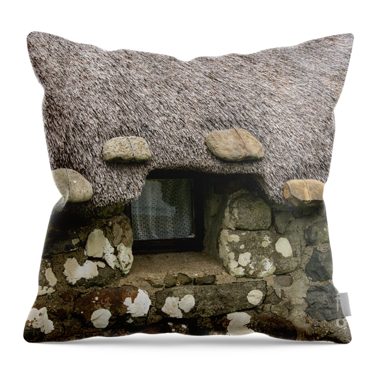Museum Of Island Life Throw Pillow featuring the photograph Cottage Thatched Roof and Window by Bob Phillips