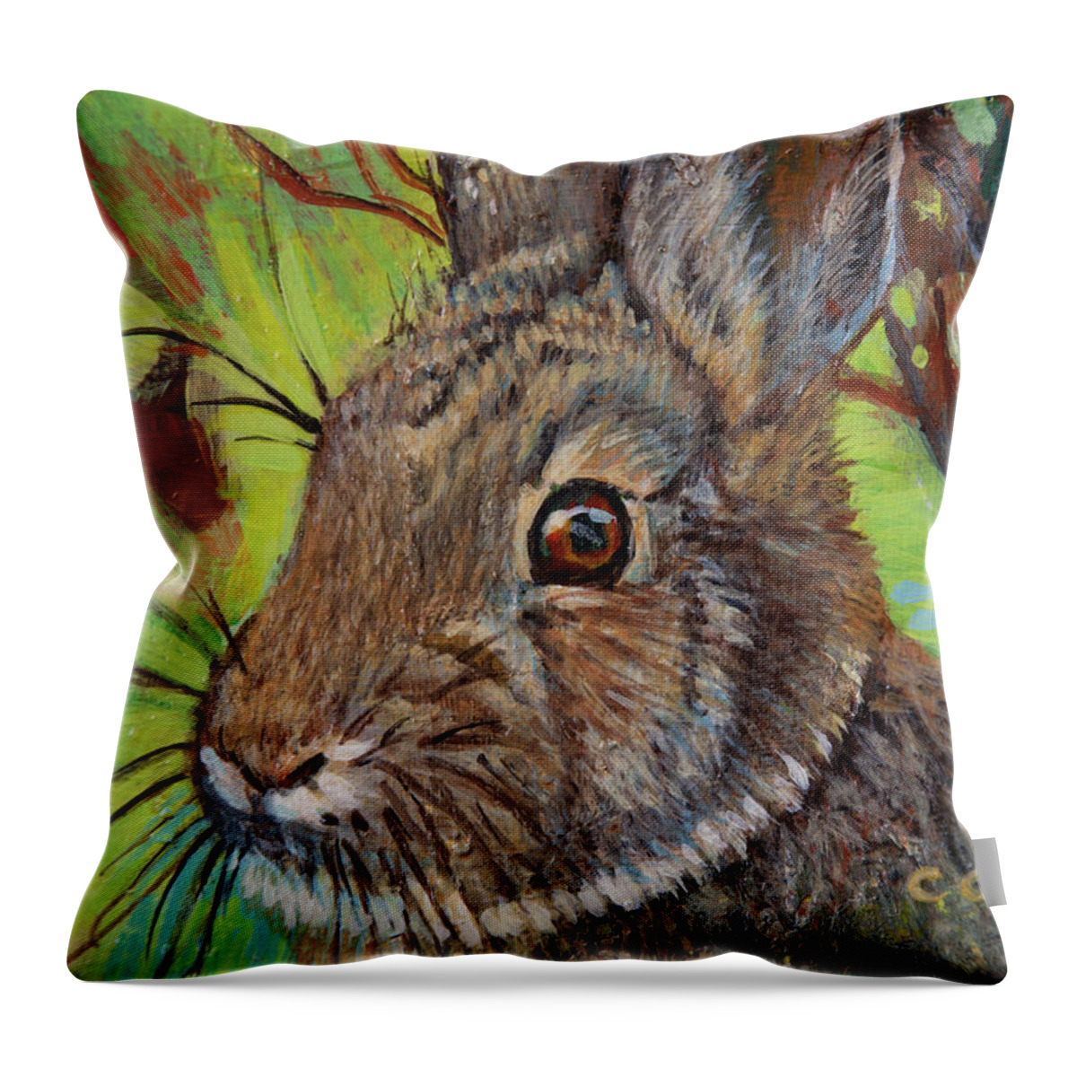 Rabbit Throw Pillow featuring the painting Cotton Tail Rabbit by Robert Corsetti