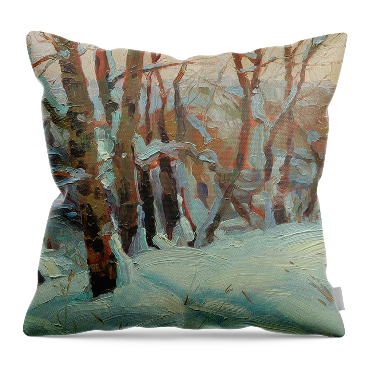 Winter Throw Pillow featuring the painting Cottonwood Grove by Steve Henderson