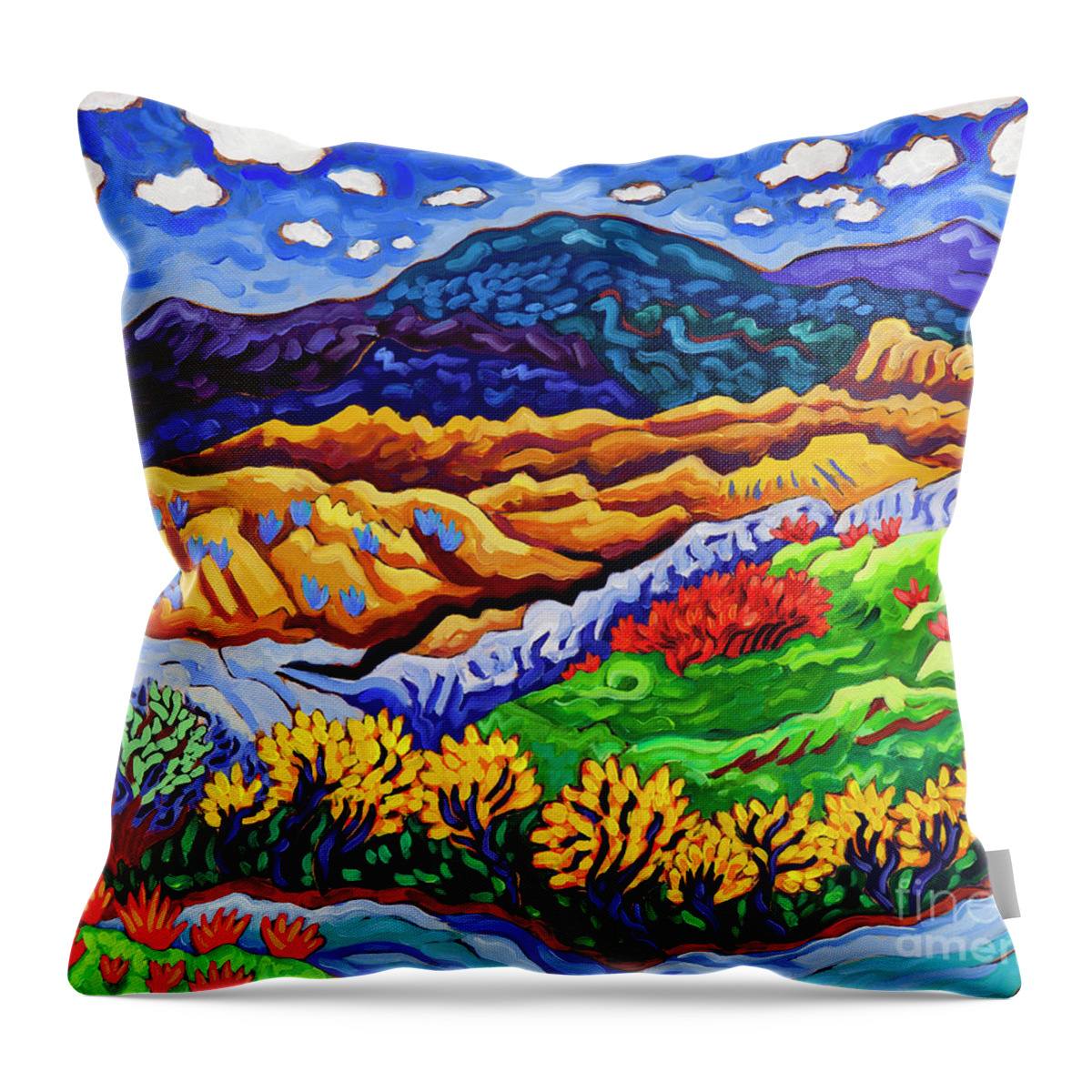 Cottonwoods Throw Pillow featuring the painting Cottonwoods Along the River by Cathy Carey