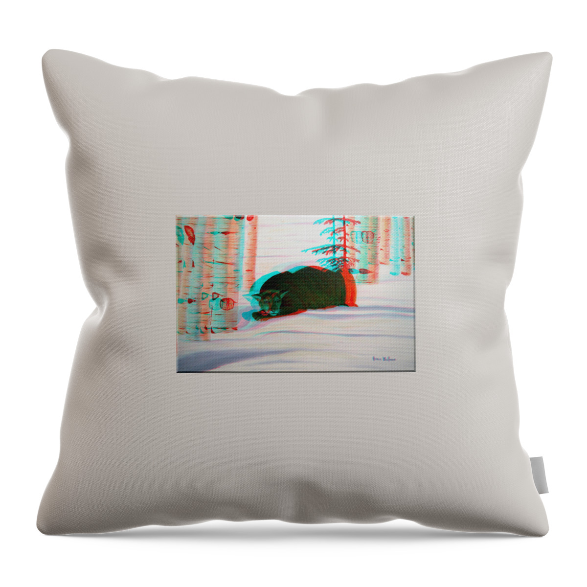 3d Throw Pillow featuring the photograph Cougar - Use Red-Cyan 3D glasses by Brian Wallace