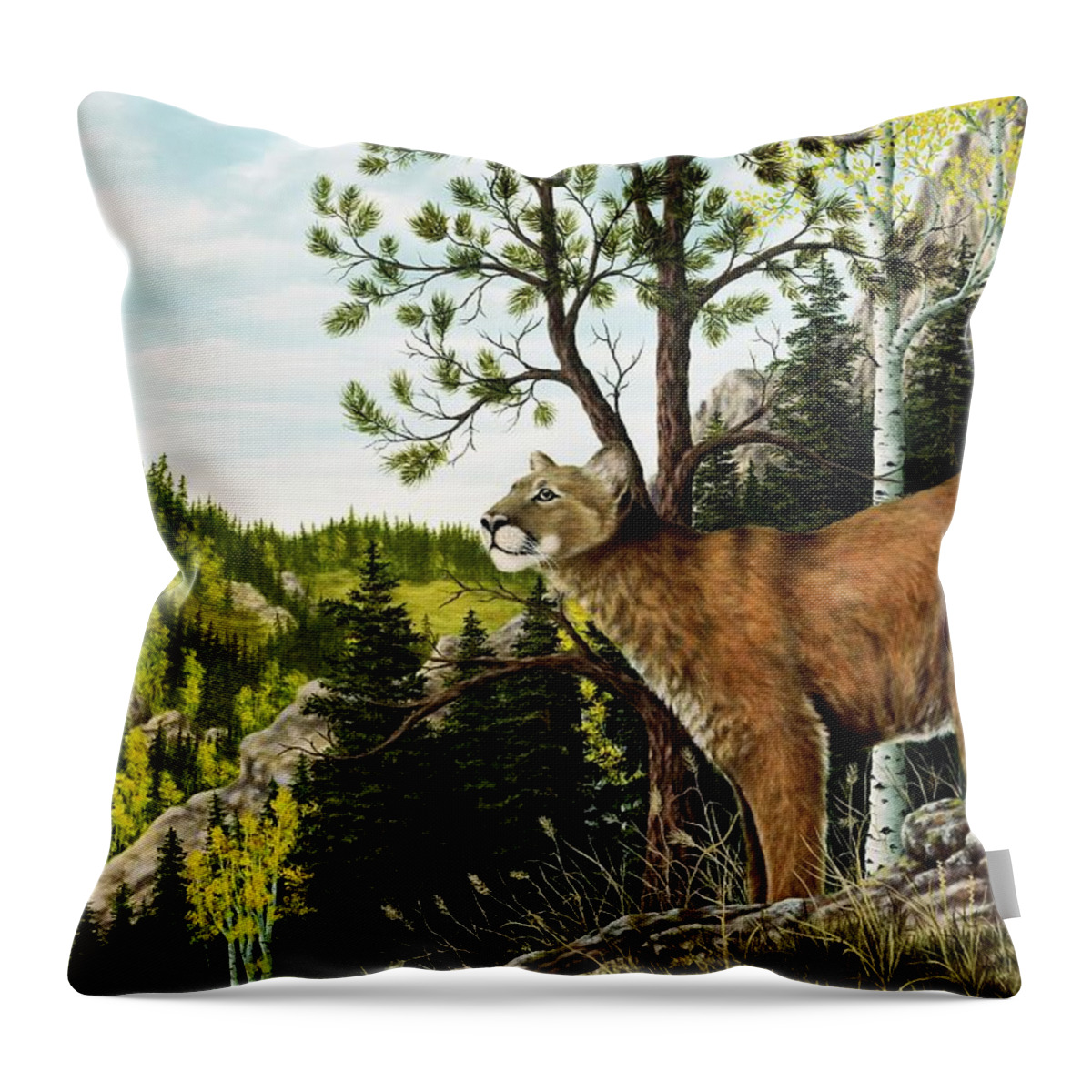Animal Throw Pillow featuring the painting Cougar Country by Rick Bainbridge