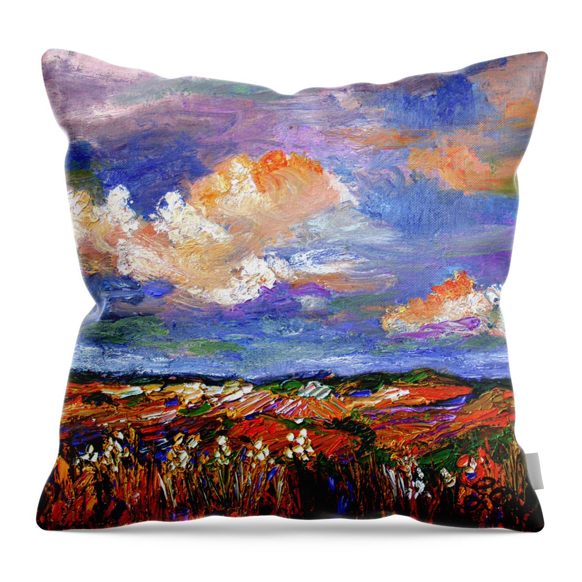 Landscape Throw Pillow featuring the painting Country Fields Impressionist Landscape by Ginette Callaway