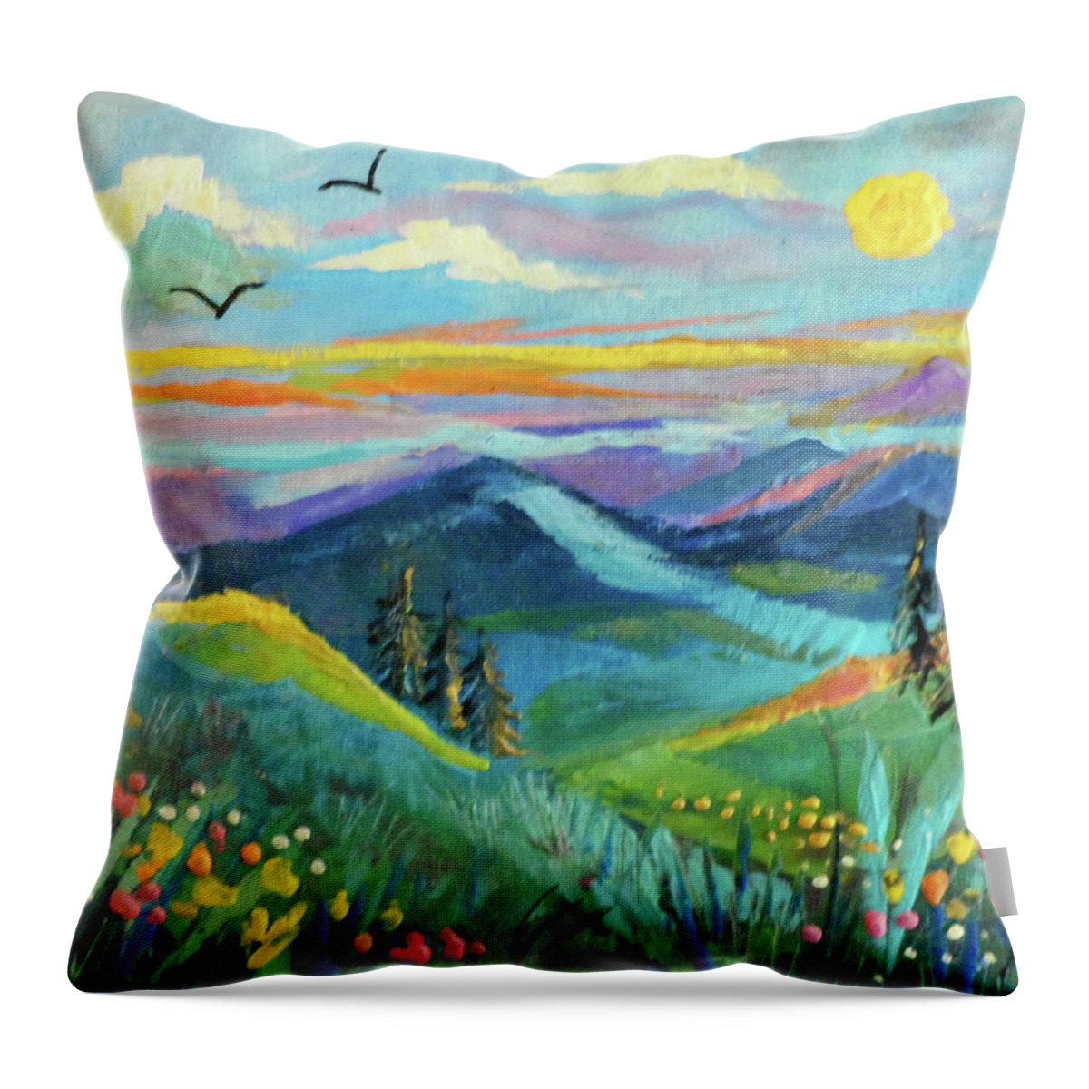 Encaustic Throw Pillow featuring the painting Country Hills by Jean Batzell Fitzgerald