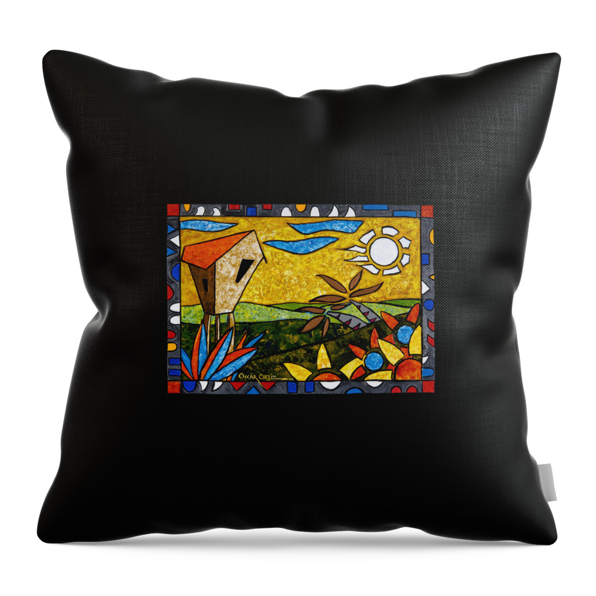 Puerto Rico Throw Pillow featuring the painting Country Peace by Oscar Ortiz