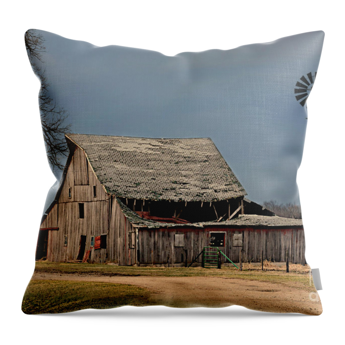 Country Roof Collapse Throw Pillow featuring the photograph Country Roof Collapse by Kathy M Krause