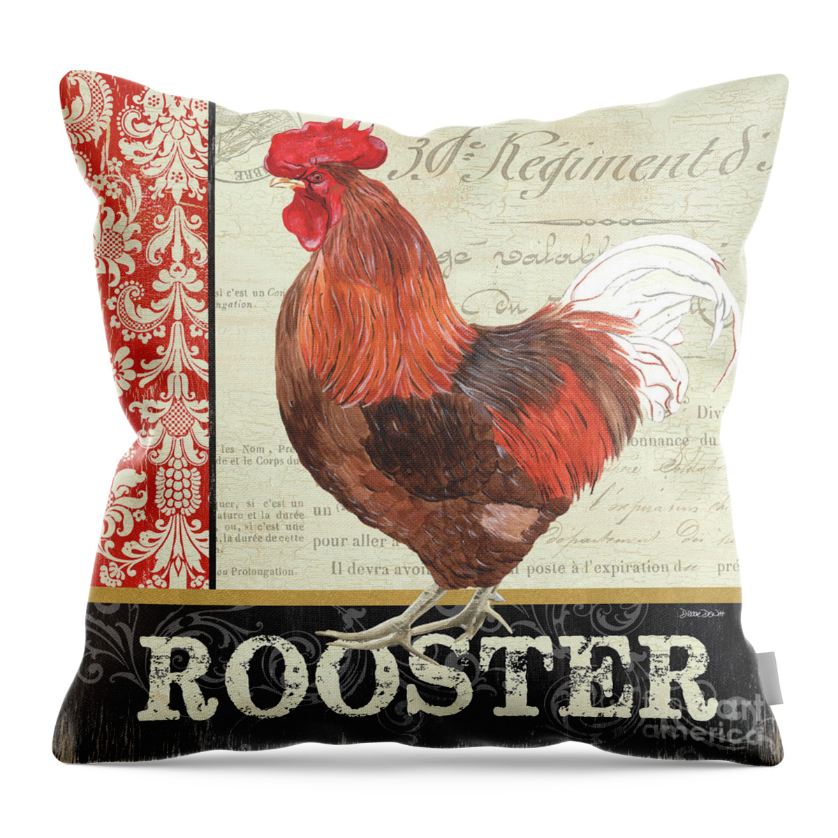 Chicken Throw Pillow featuring the painting Country Rooster 2 by Debbie DeWitt