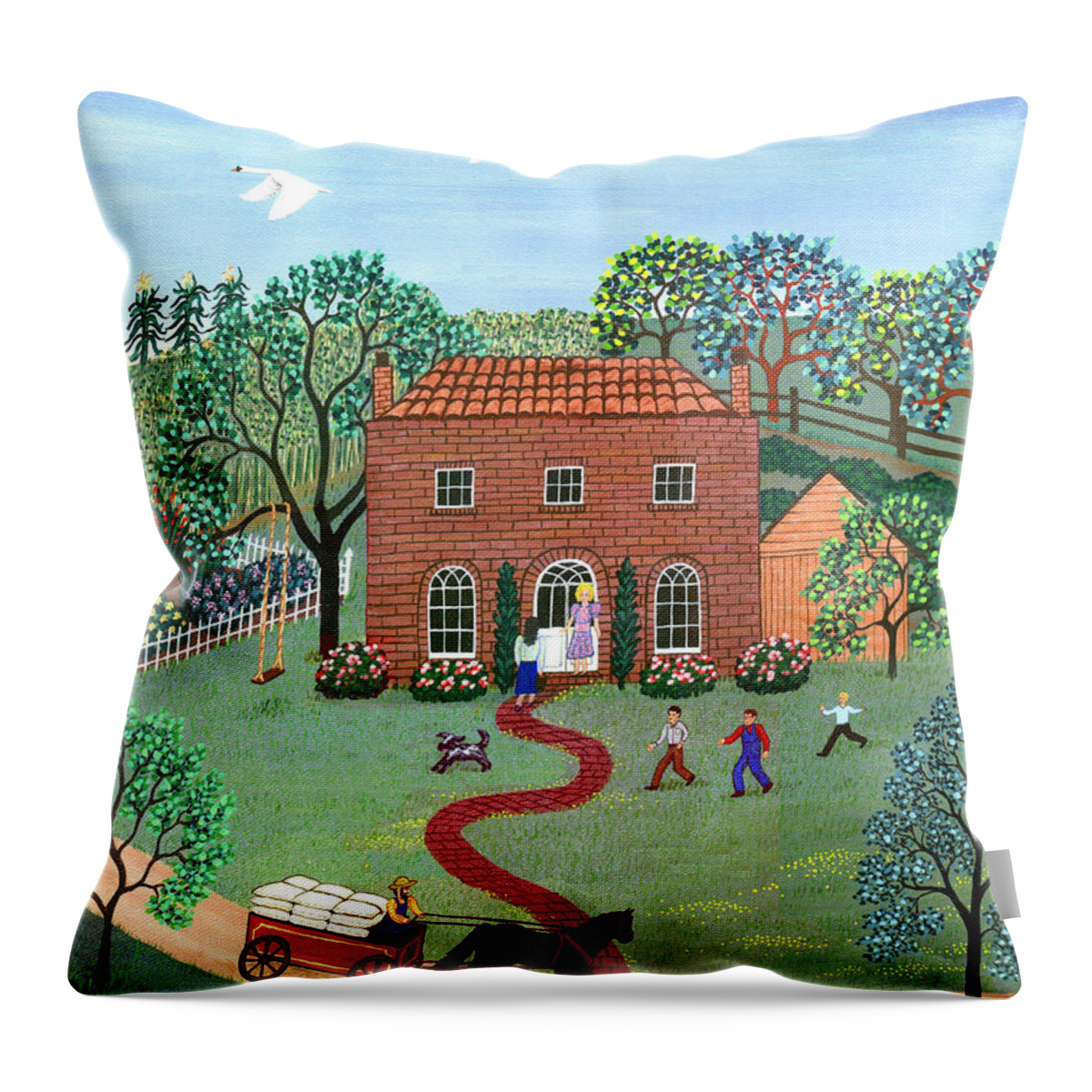 Landscape Throw Pillow featuring the painting Country Visit by Linda Mears