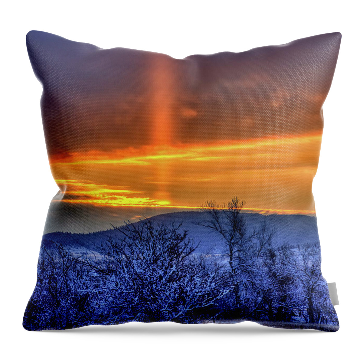 Sun Throw Pillow featuring the photograph Country Winter Sun Pillar by Fiskr Larsen