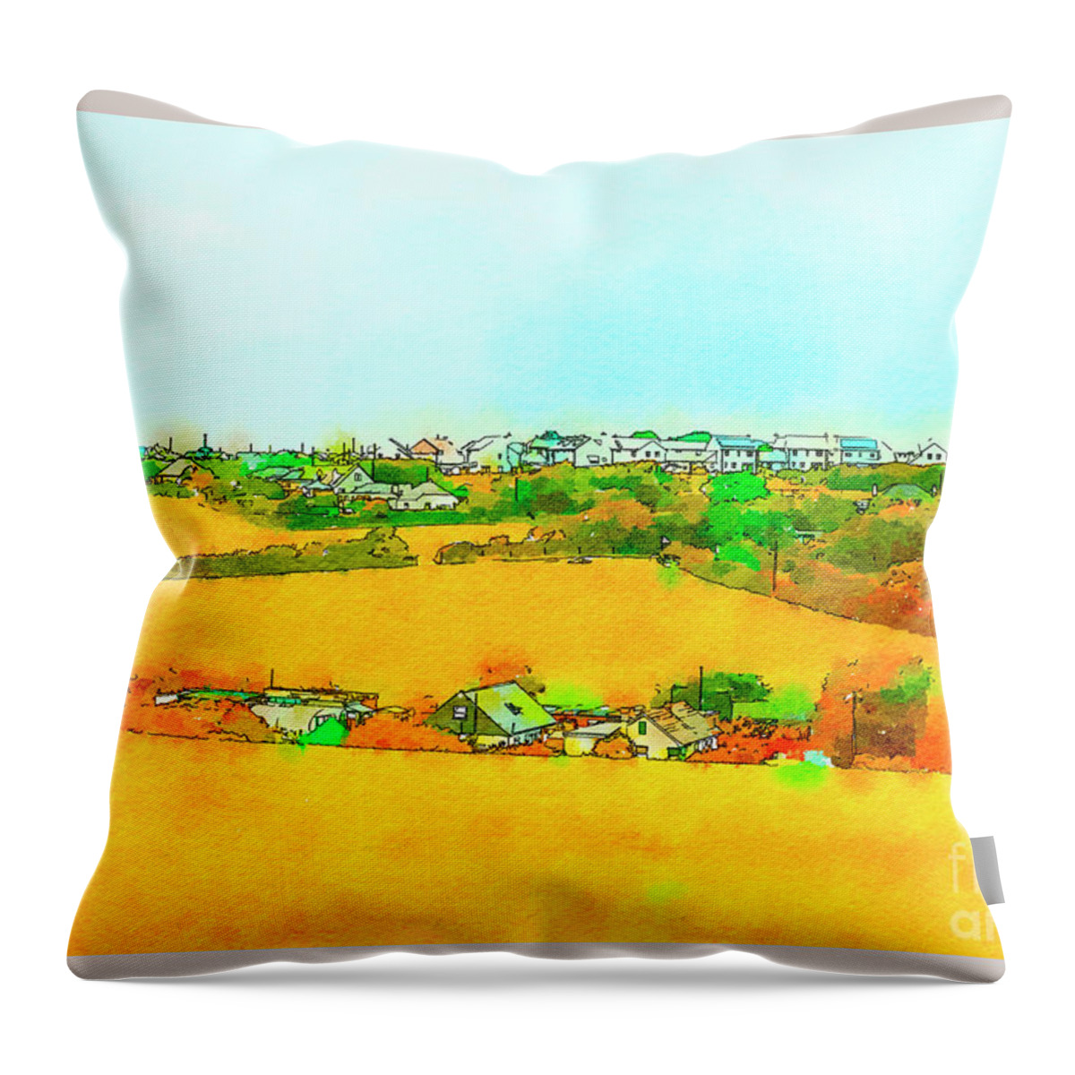 Spring Throw Pillow featuring the digital art countryside in Cornwall, UK by Ariadna De Raadt
