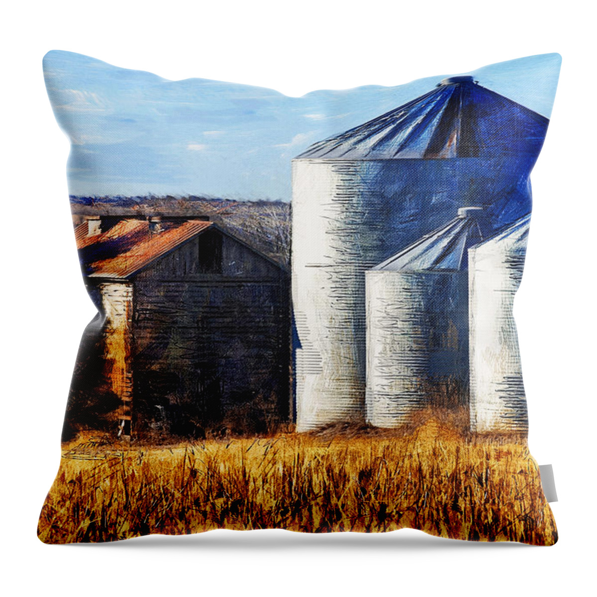 Kansas Throw Pillow featuring the photograph Countryside Old Barn and Silos by Anna Louise