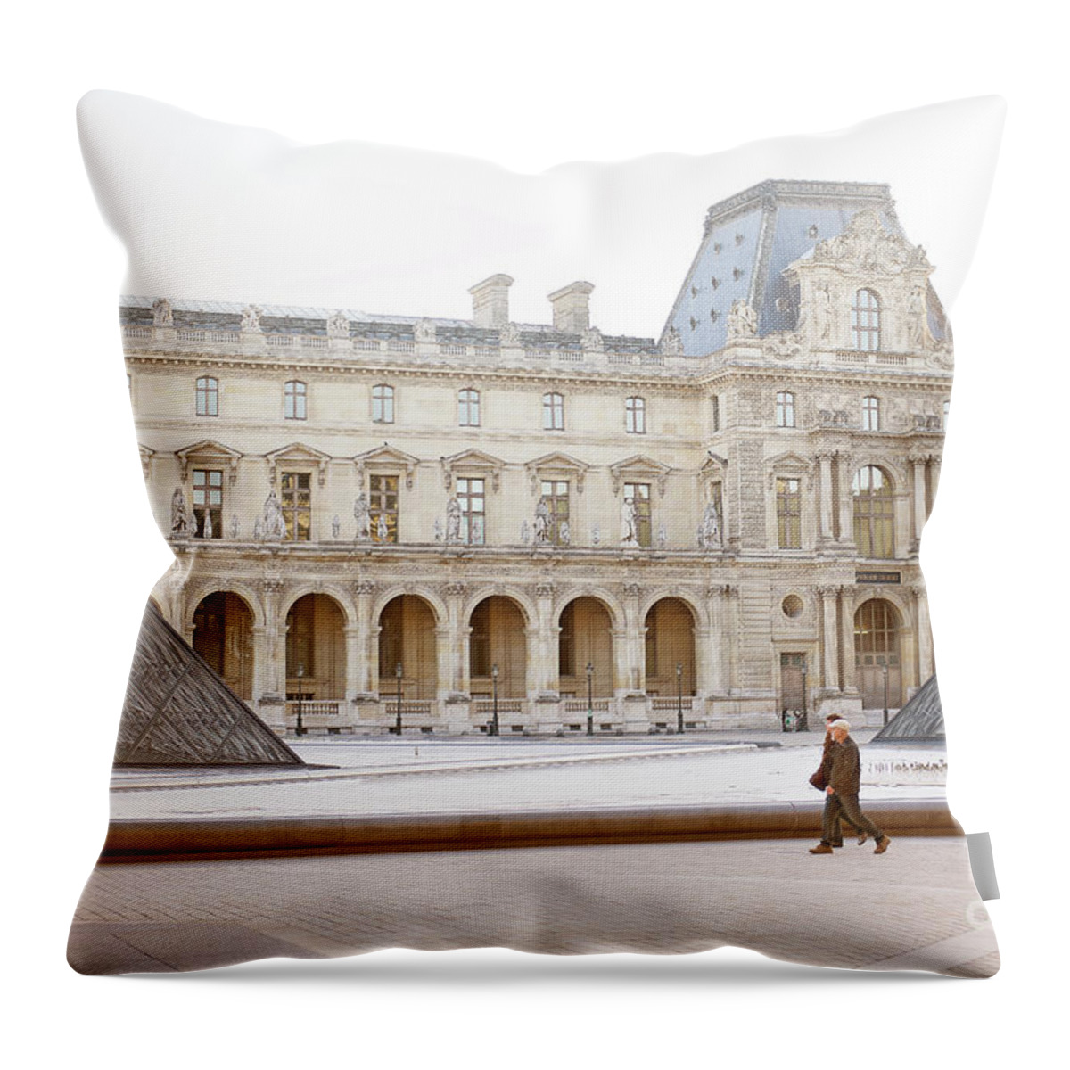 Paris Travel Photograph Throw Pillow featuring the photograph Couple strolling at Louvre museum by Ivy Ho