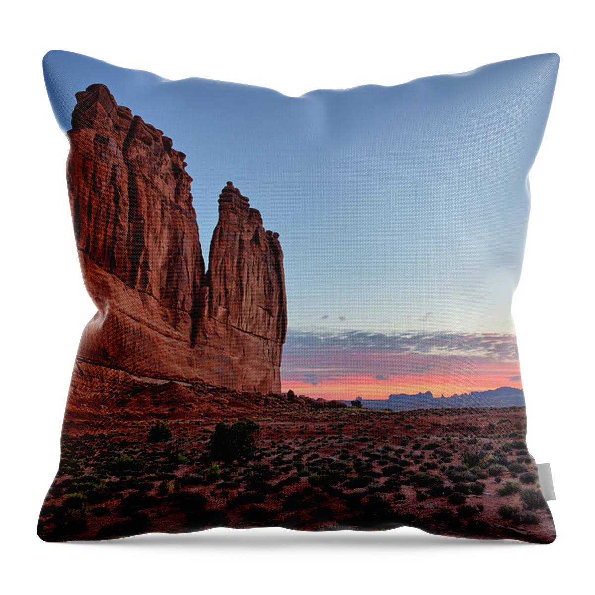 Dawn Throw Pillow featuring the photograph Courthouse Towers Arches National Park at Dawn by Kyle Lee