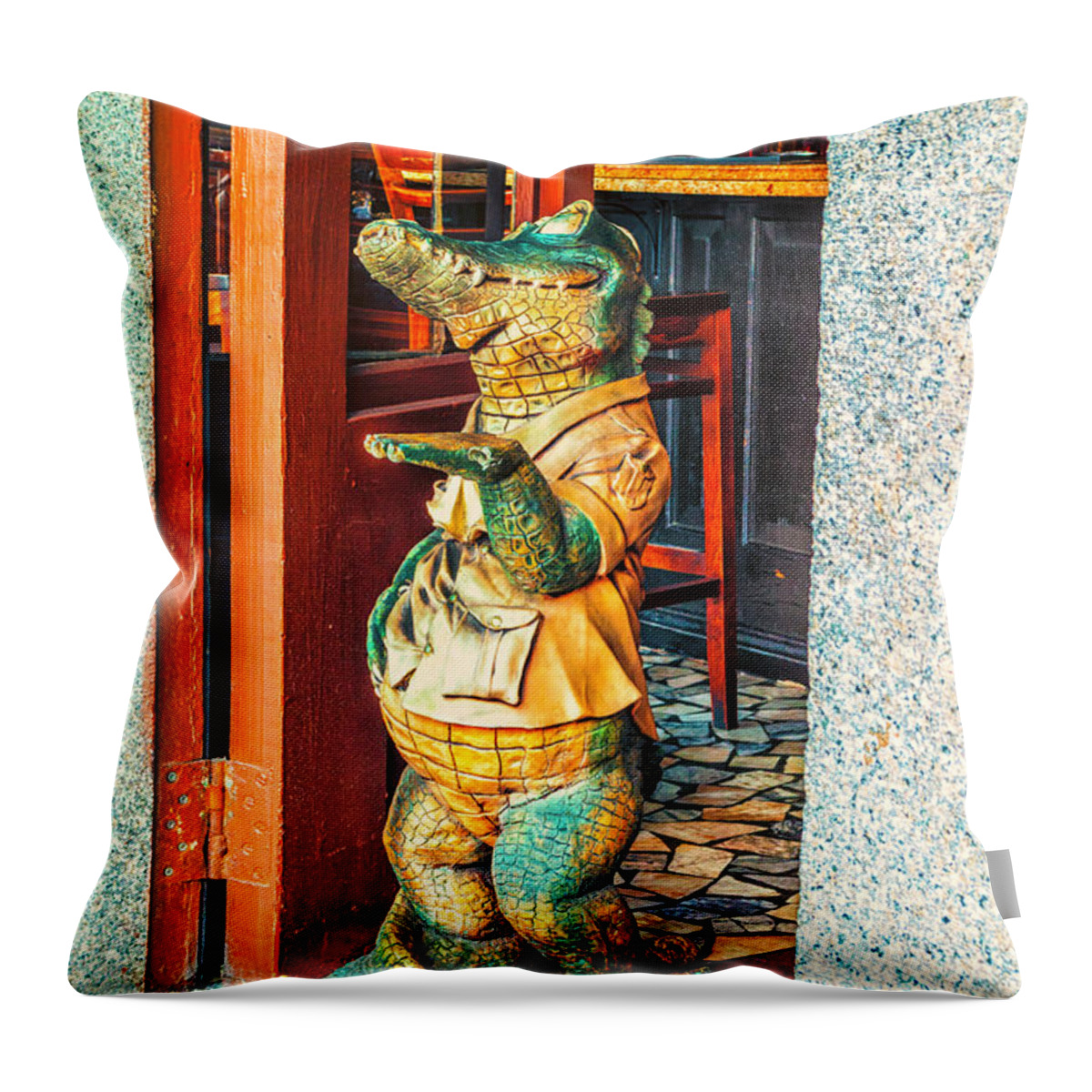 Alligator Throw Pillow featuring the photograph Cover Charge Before Entering by Frances Ann Hattier