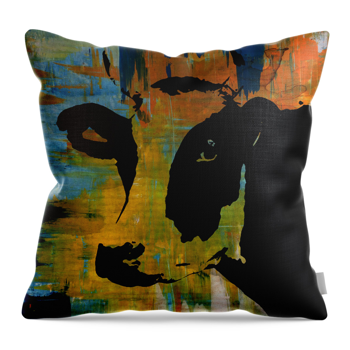 Cow Throw Pillow featuring the painting Cow Sunset Rainbow 2 - Poster Print by Robert R Splashy Art Abstract Paintings