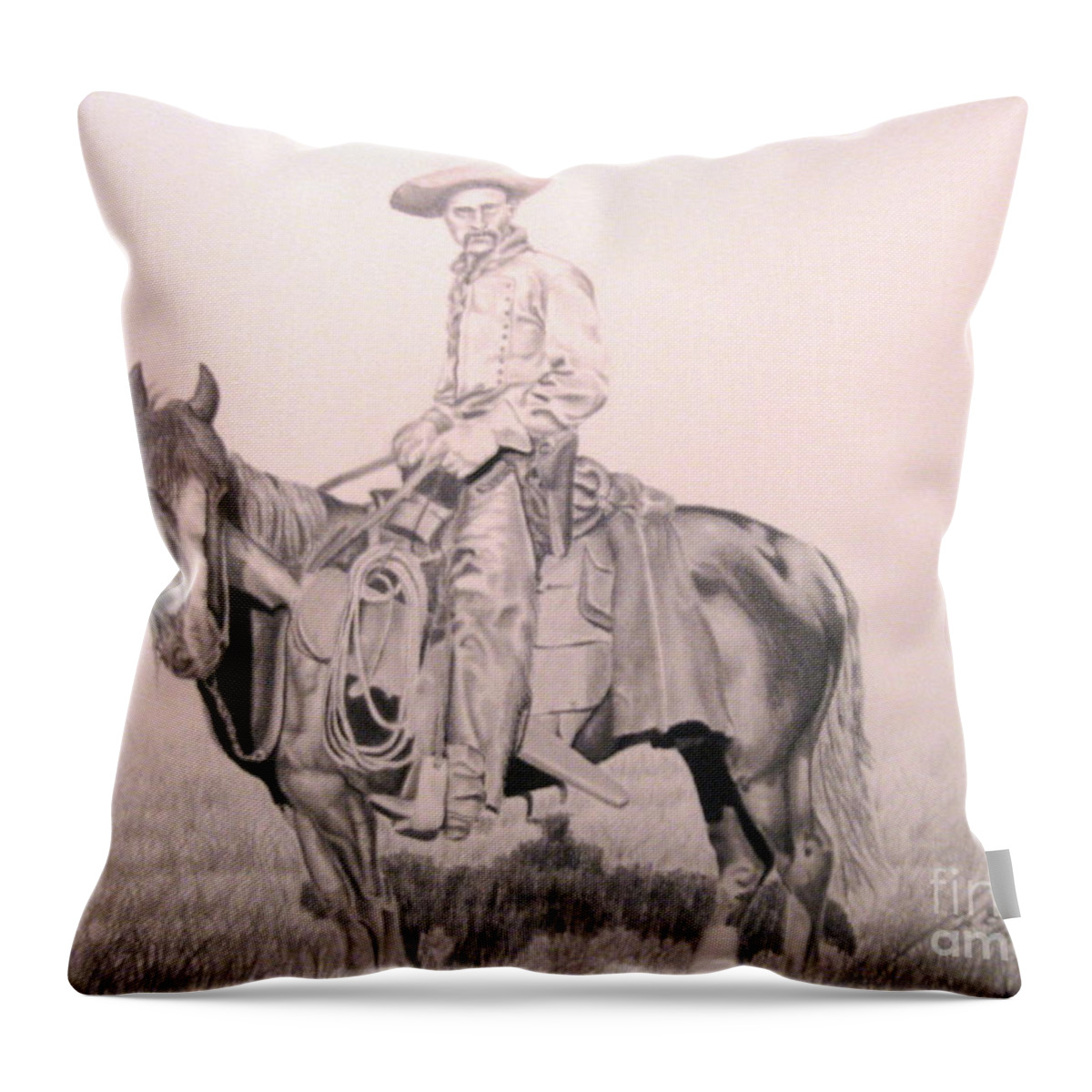 Western Throw Pillow featuring the drawing Cowboy by John Huntsman