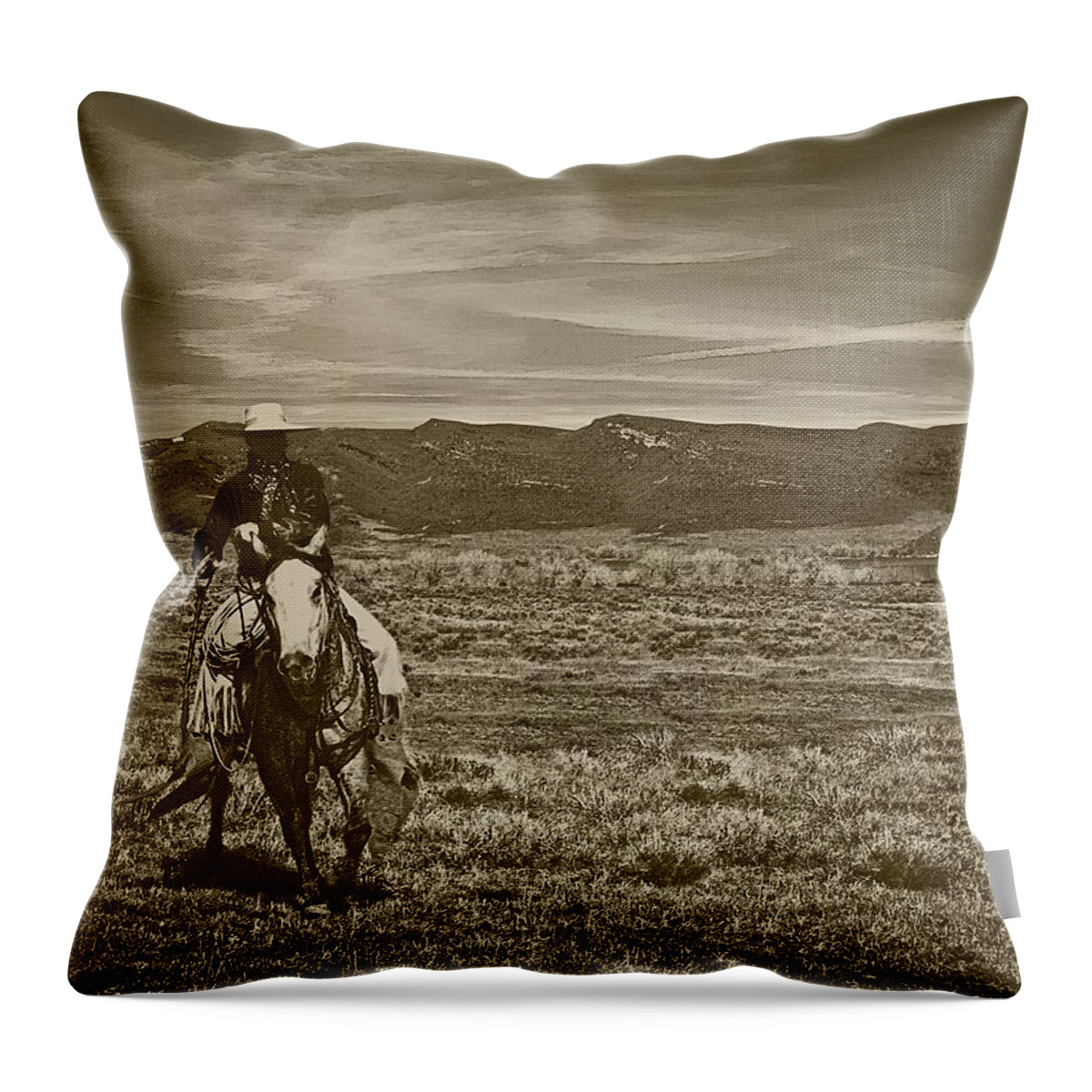 Sepia Throw Pillow featuring the photograph Cowboy Ride by Amanda Smith