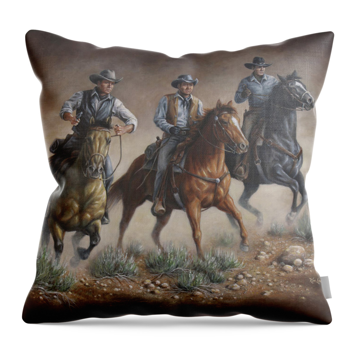 Cowboys Throw Pillow featuring the painting Cowboys by Kim Lockman