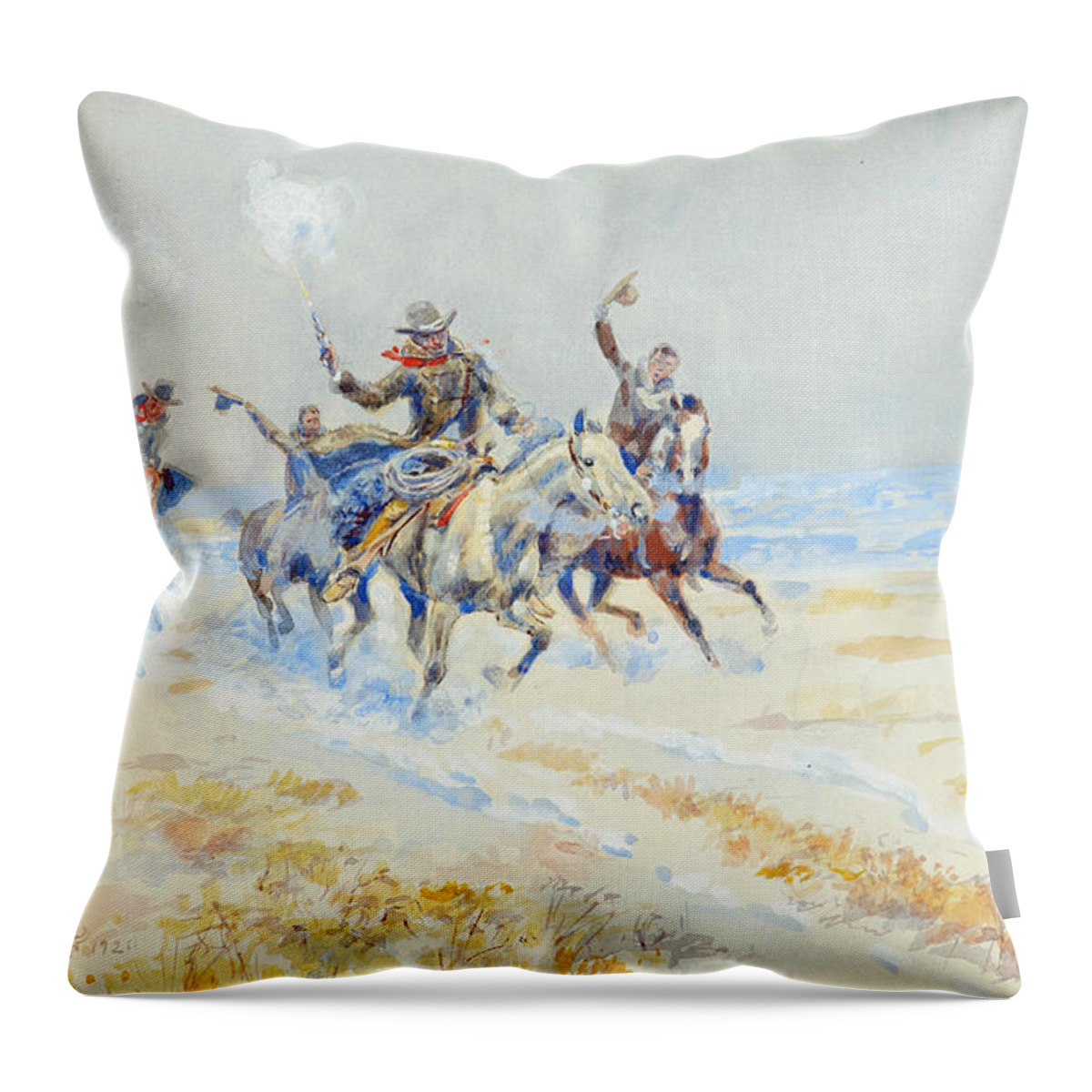 Charles Marion Russell Throw Pillow featuring the drawing Cowboys on the Plains by Charles Marion Russell