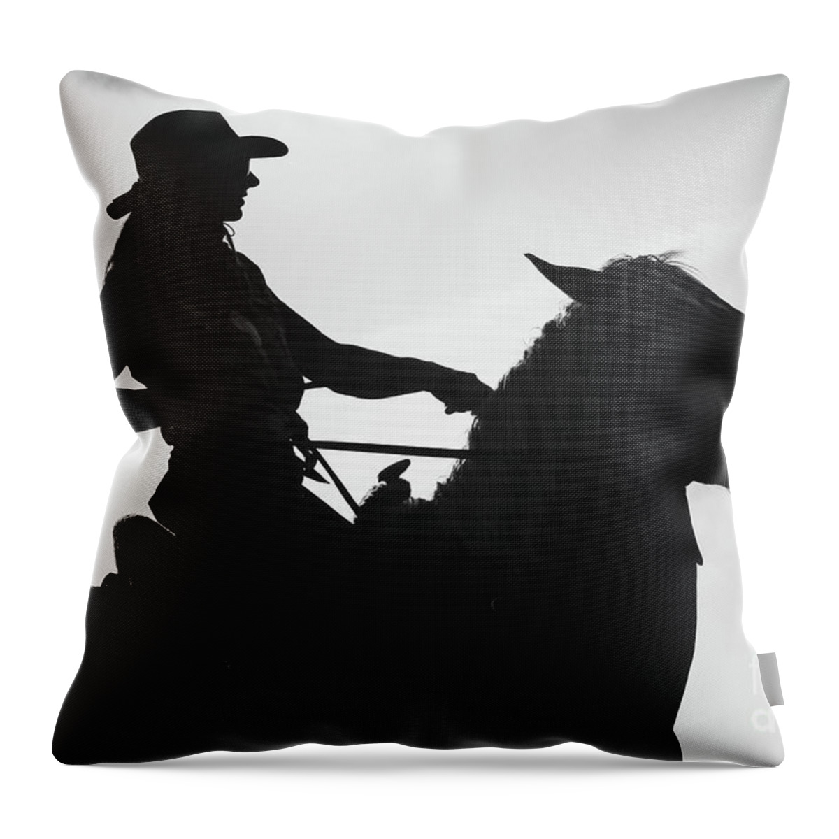 Horse Throw Pillow featuring the photograph Cowgirl and horse silhouette by Dimitar Hristov