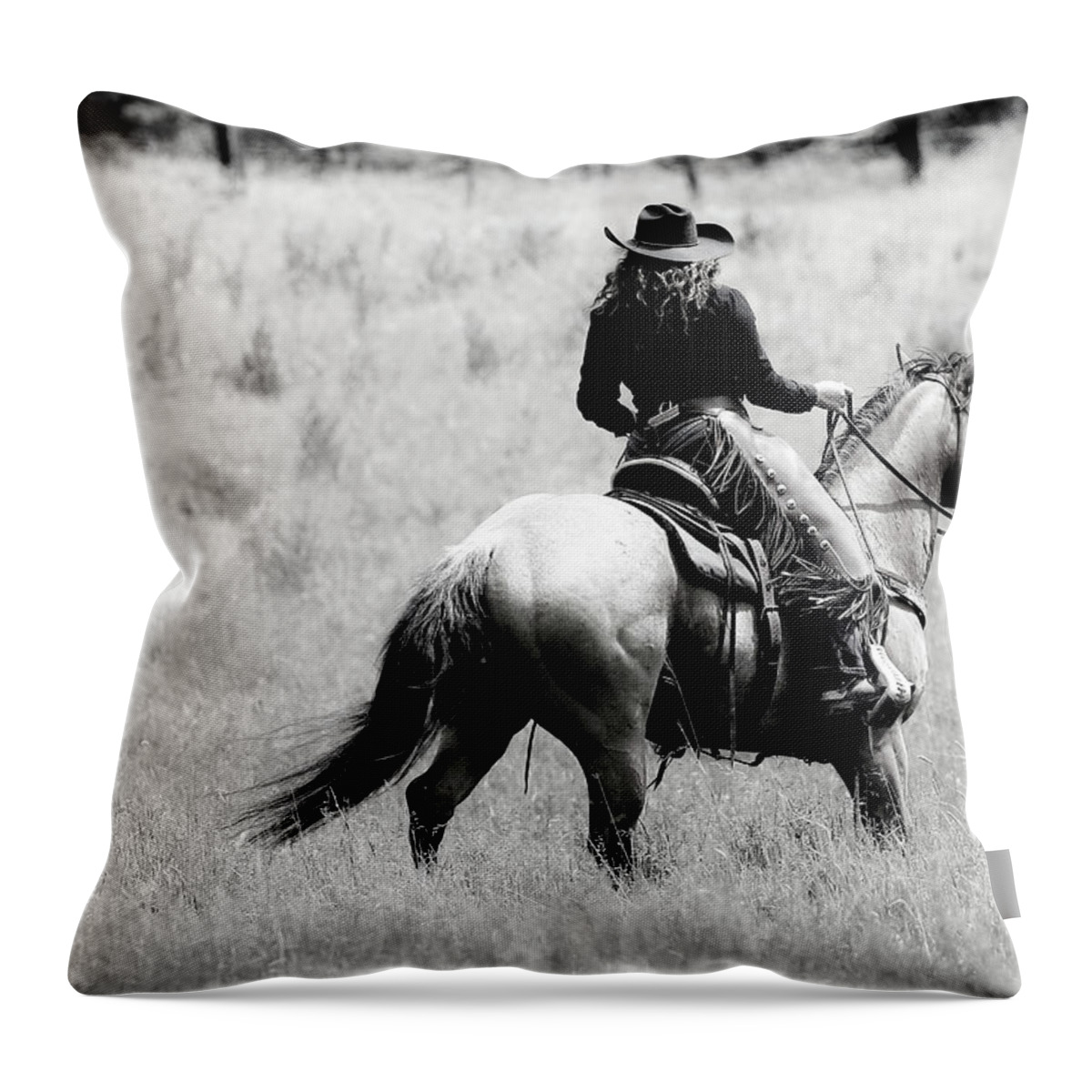 Cowgirl Throw Pillow featuring the photograph Cowgirl Horseback by Athena Mckinzie