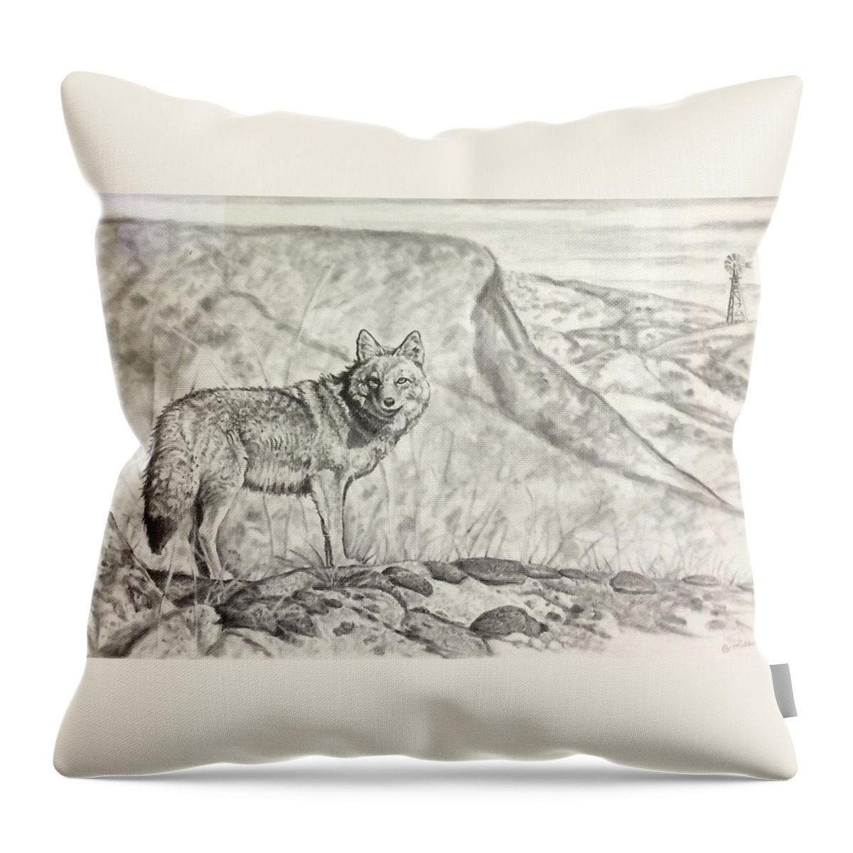 Art Throw Pillow featuring the drawing Coyote by Bern Miller