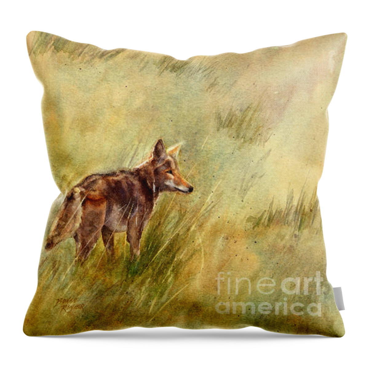 Coyote Throw Pillow featuring the painting Coyote Santa Rosa Plateau by Bonnie Rinier