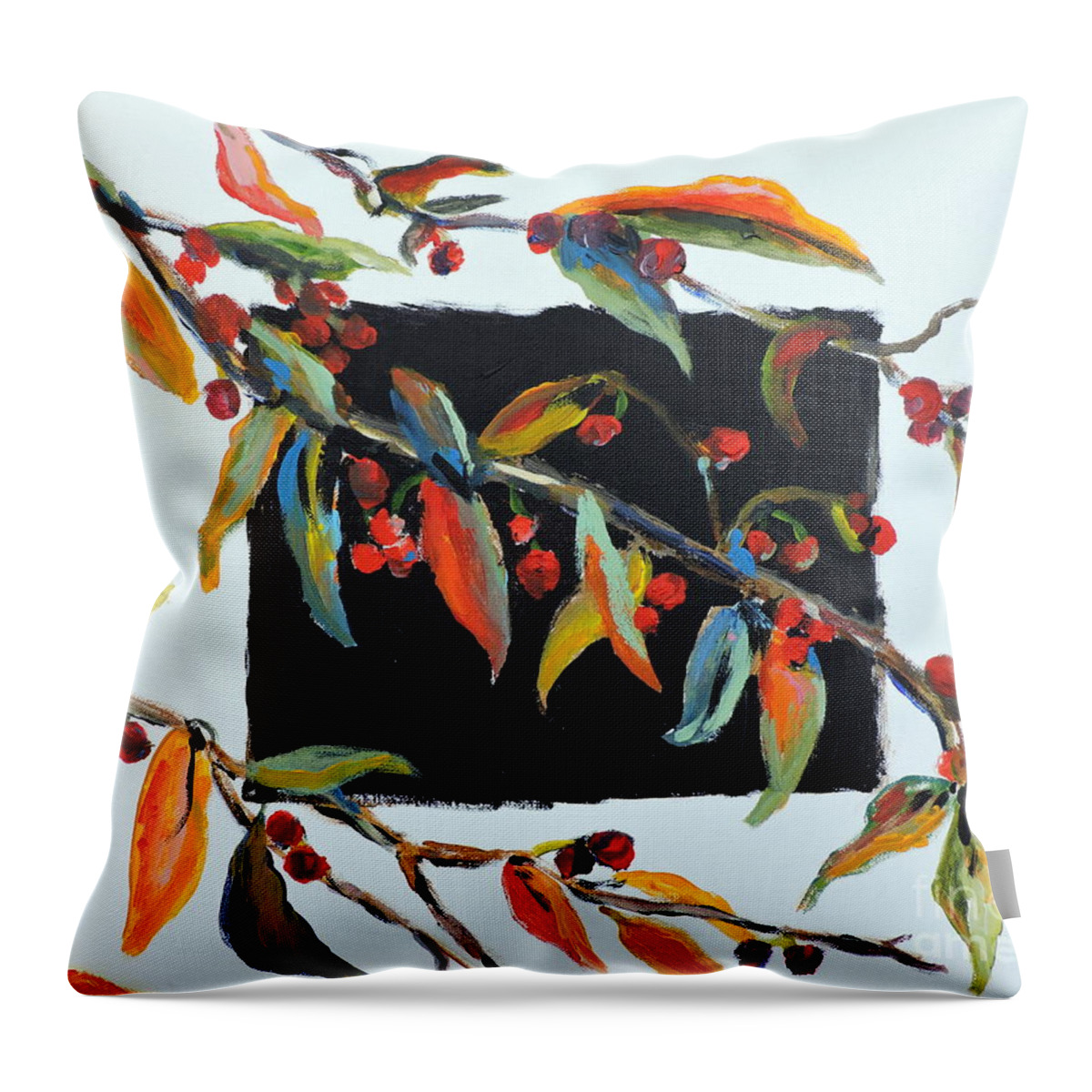 Crabapples Throw Pillow featuring the painting Crabapple Branches with black by Jodie Marie Anne Richardson Traugott     aka jm-ART