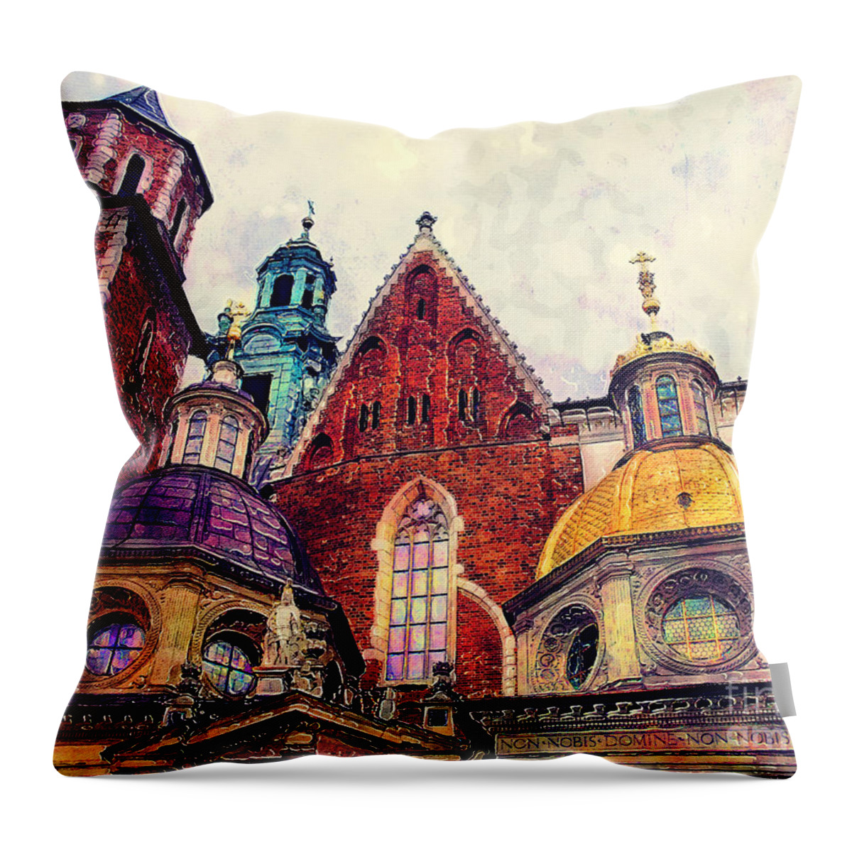 Cracow Throw Pillow featuring the painting Cracow Wawel watercolor by Justyna Jaszke JBJart