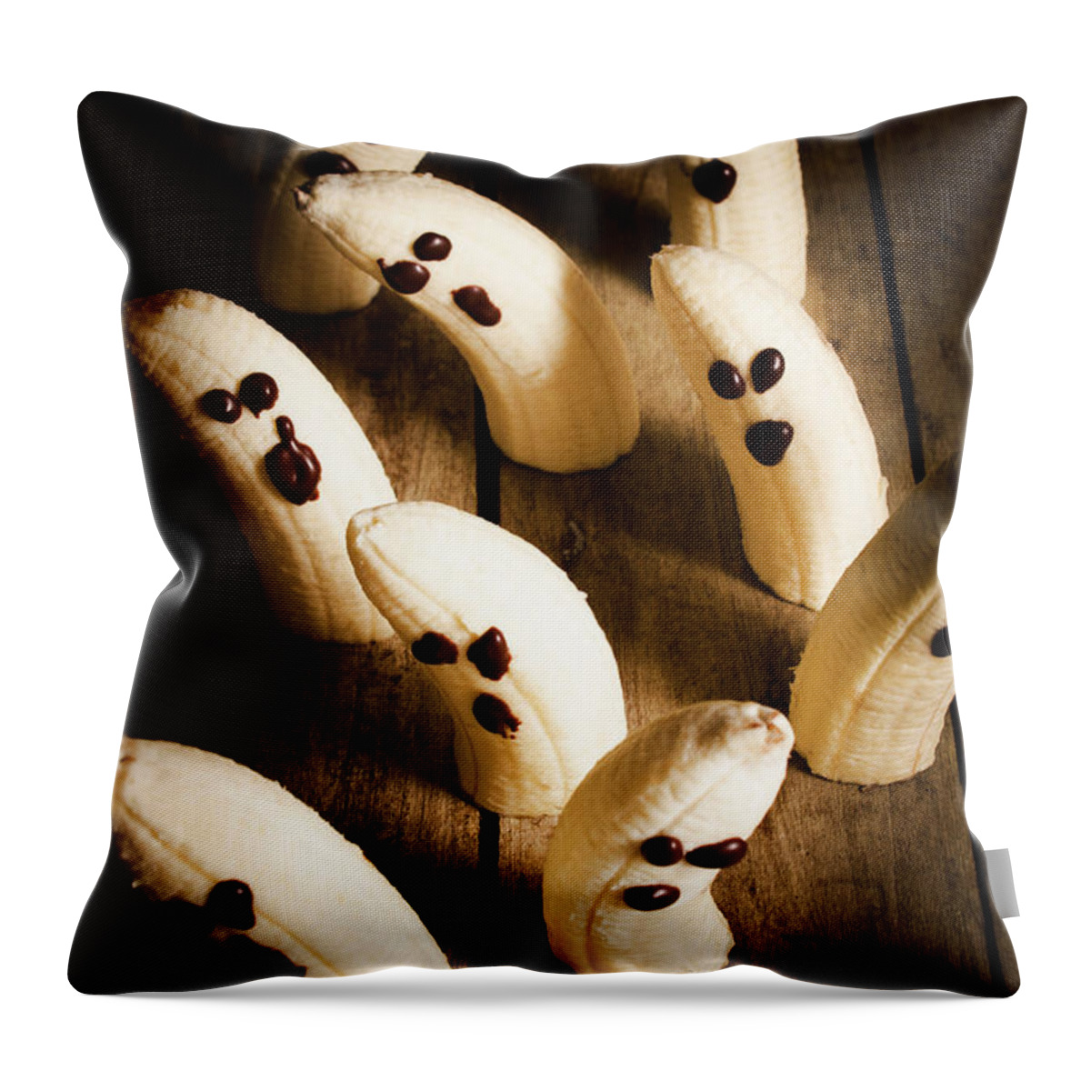 Halloween Throw Pillow featuring the photograph Crafty ghost bananas by Jorgo Photography