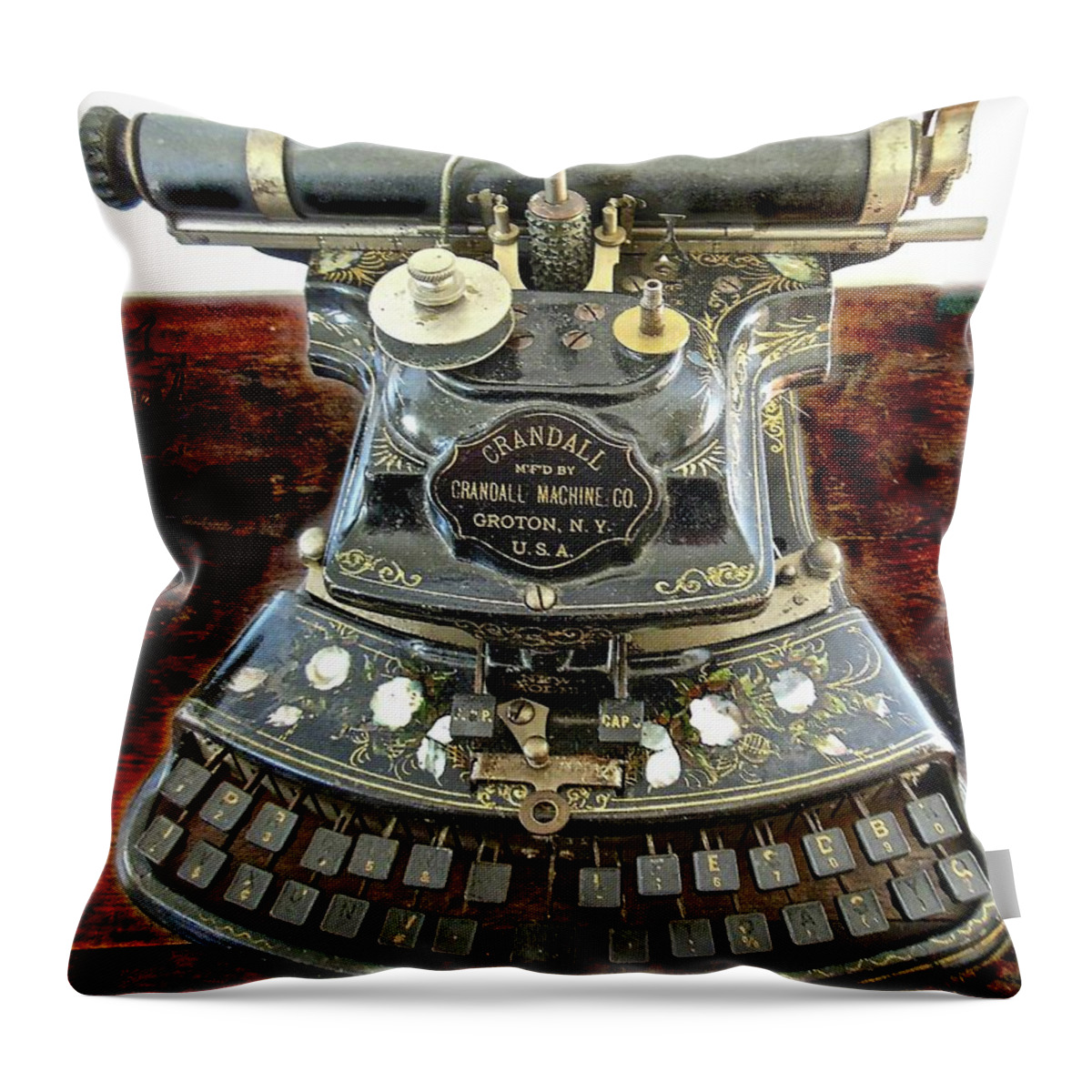 Early American Tools Throw Pillow featuring the photograph Crandall Type Writer 1893 by Joan Reese