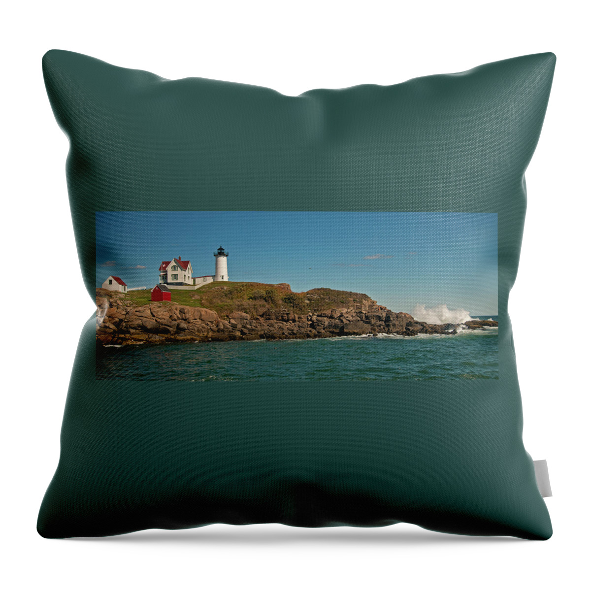 Nubble Light Throw Pillow featuring the photograph Crashing at the Nubble Light by Paul Mangold