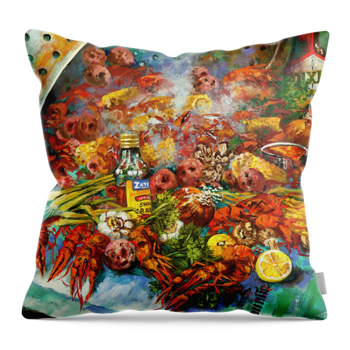 New Orleans Food Throw Pillow featuring the painting Crawfish Time by Dianne Parks