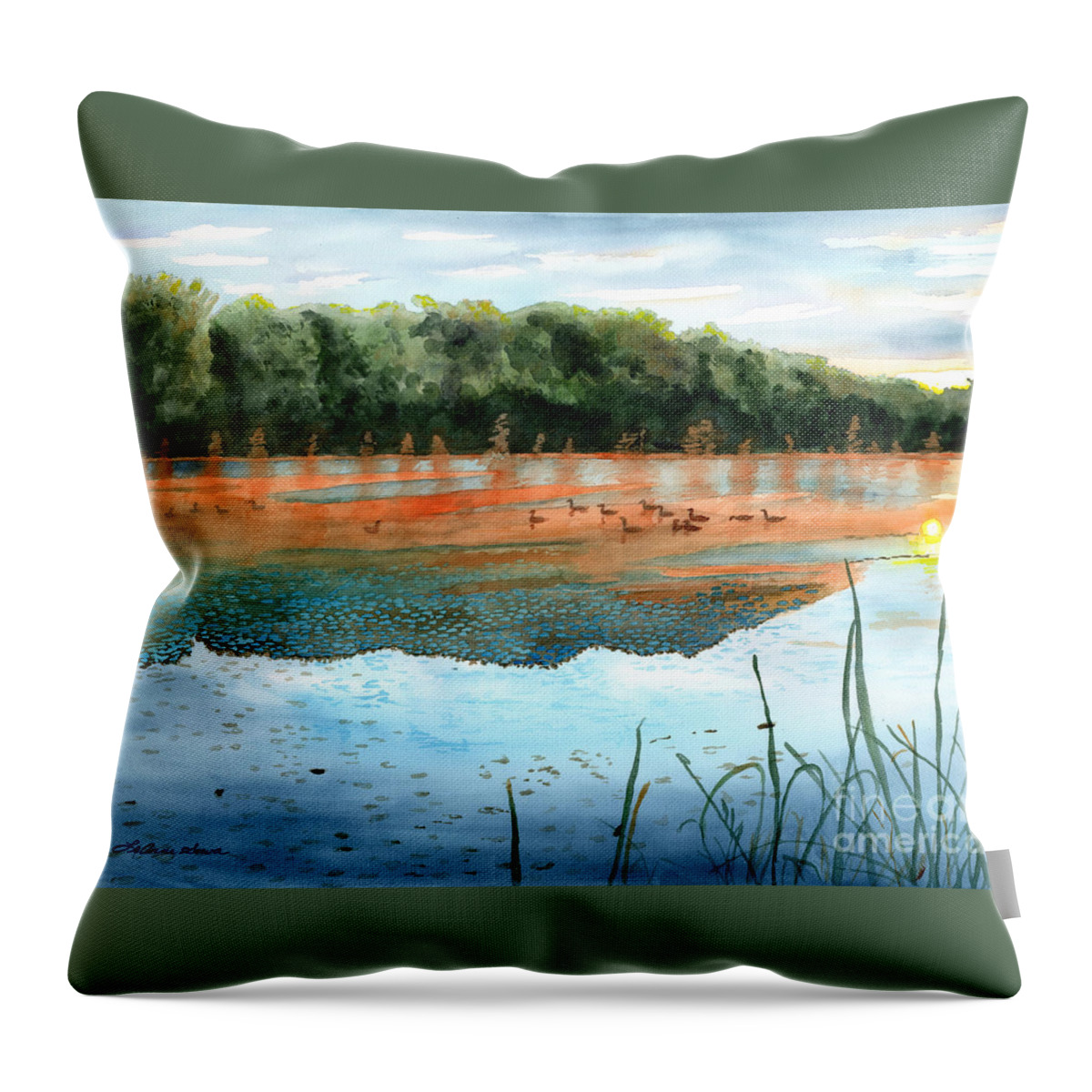 Lakes Throw Pillow featuring the painting Crawford Lake Morning by LeAnne Sowa