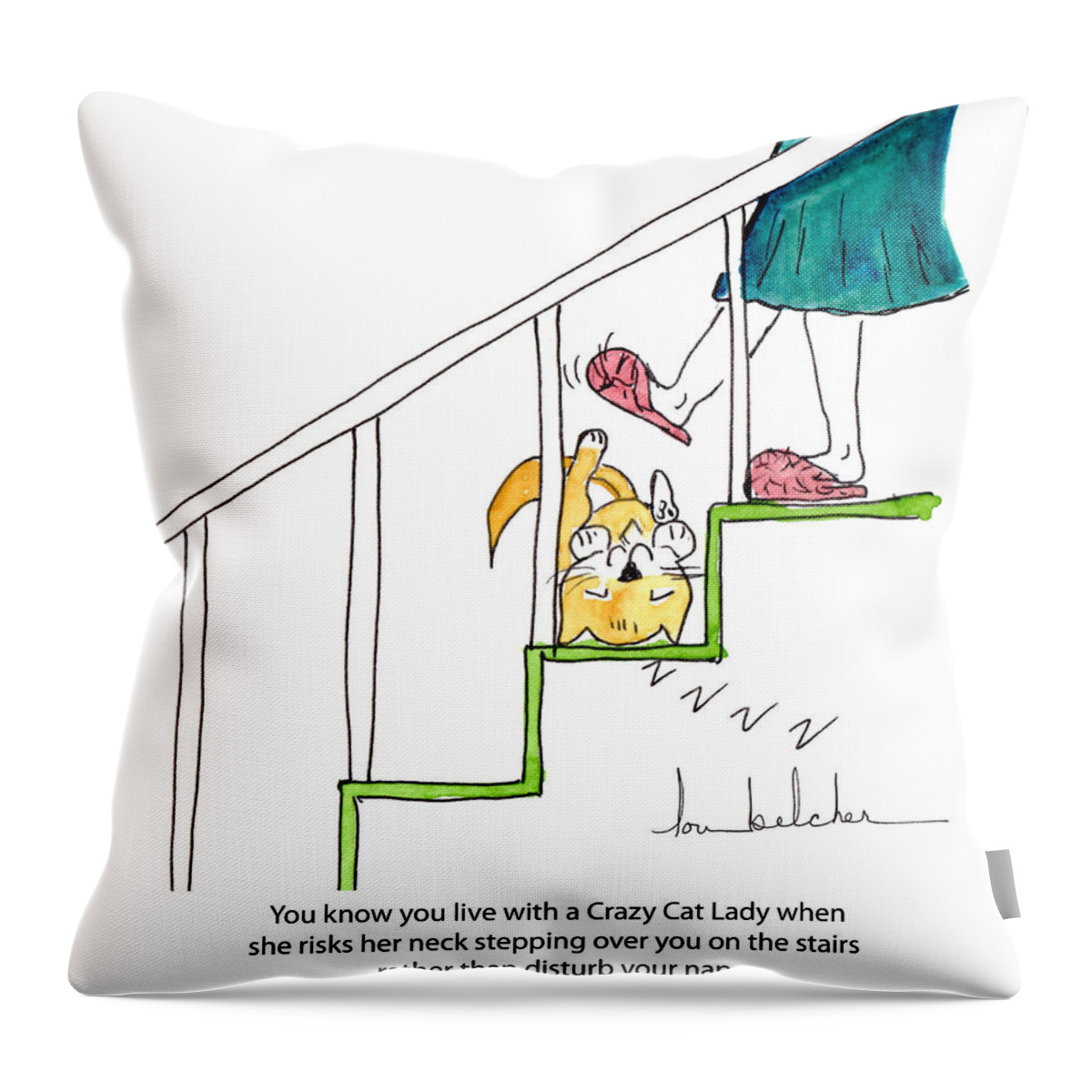 Cat Throw Pillow featuring the painting Crazy Cat Lady 0006 by Lou Belcher