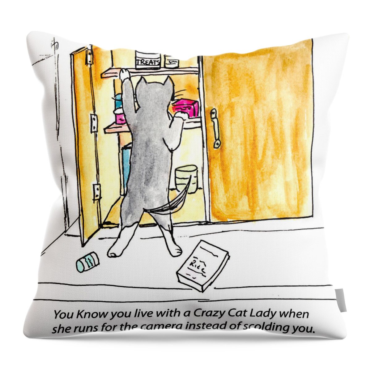 Cats Throw Pillow featuring the painting Crazy Cat Lady 001 by Lou Belcher