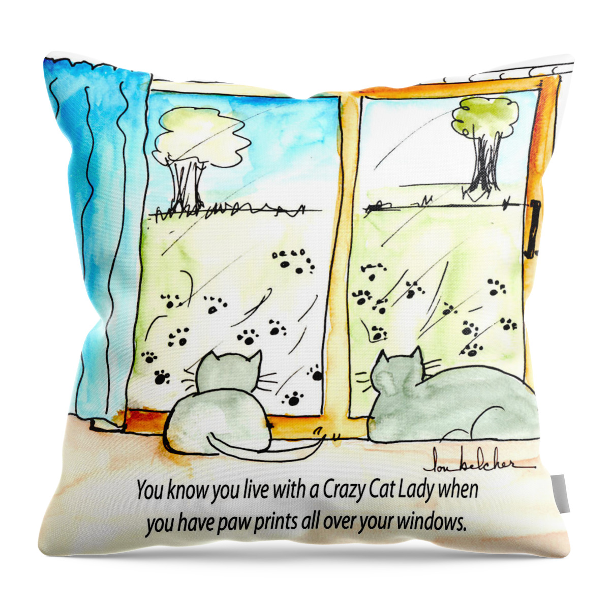 Cat Throw Pillow featuring the painting Crazy Cat Lady 0010 by Lou Belcher