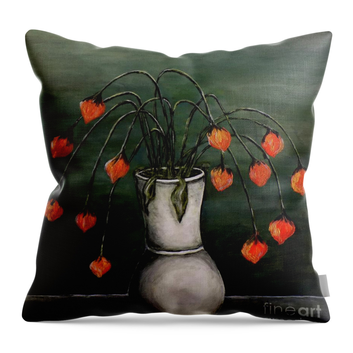 Flowers Throw Pillow featuring the painting Crazy Red Flowers by Judy Kirouac