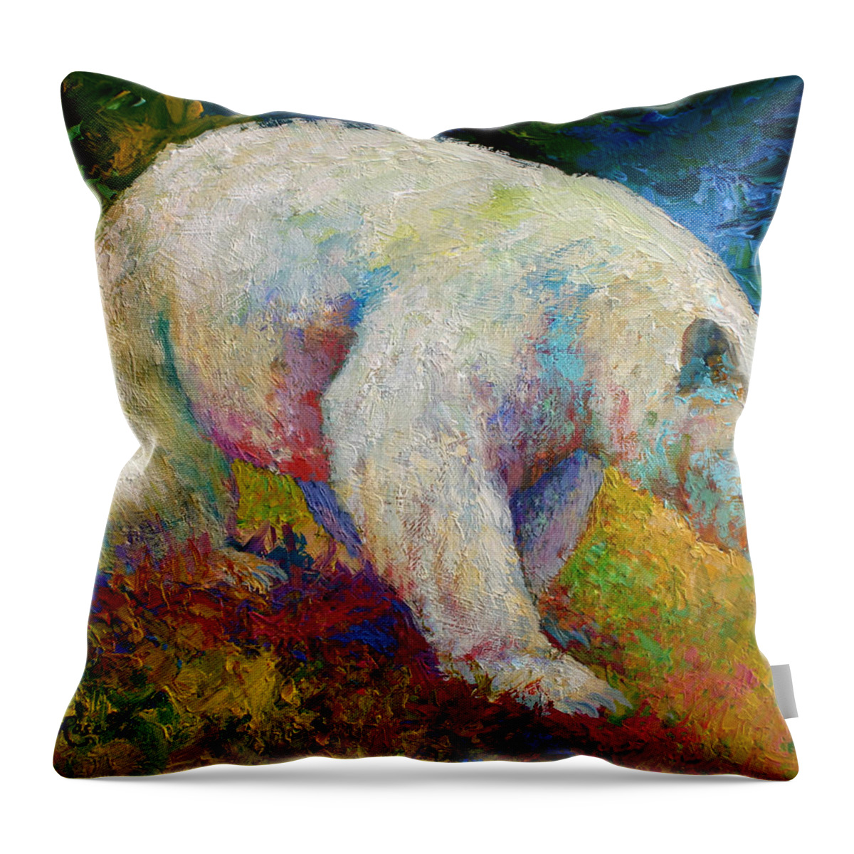 Western Throw Pillow featuring the painting Creamy Vanilla - Kermode Spirit Bear Of BC by Marion Rose