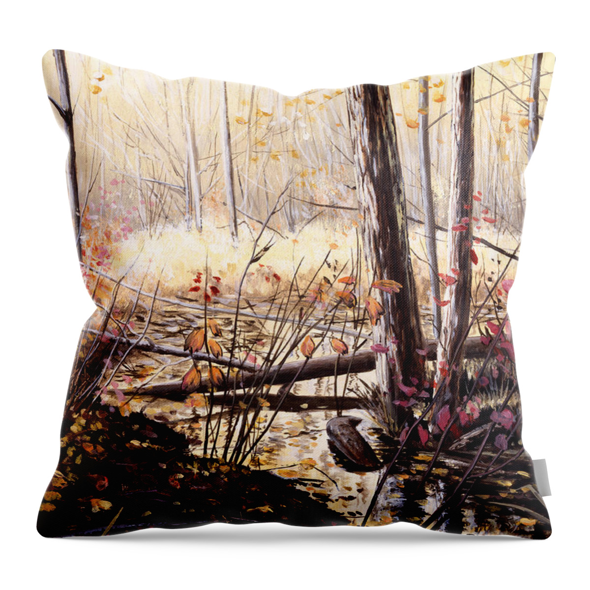 oil Painting Throw Pillow featuring the painting Creek in the Woods by Roger Witmer