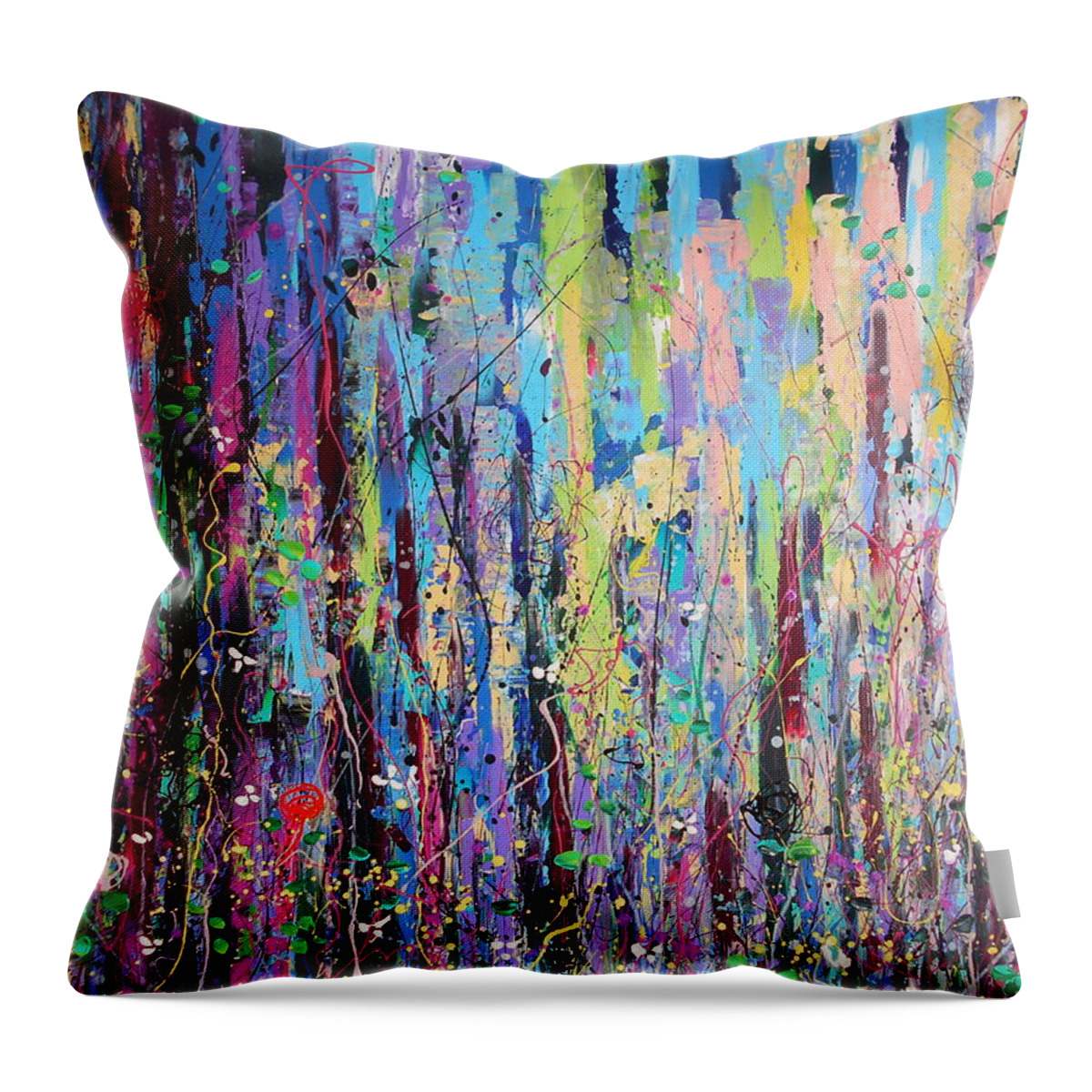 Abstract Throw Pillow featuring the painting Creeping Beauty - LARGE WORK by Angie Wright