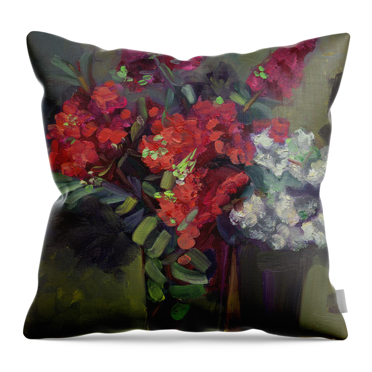 Floral Throw Pillow featuring the painting Crepe Myrtles in Glass by Lilibeth Andre