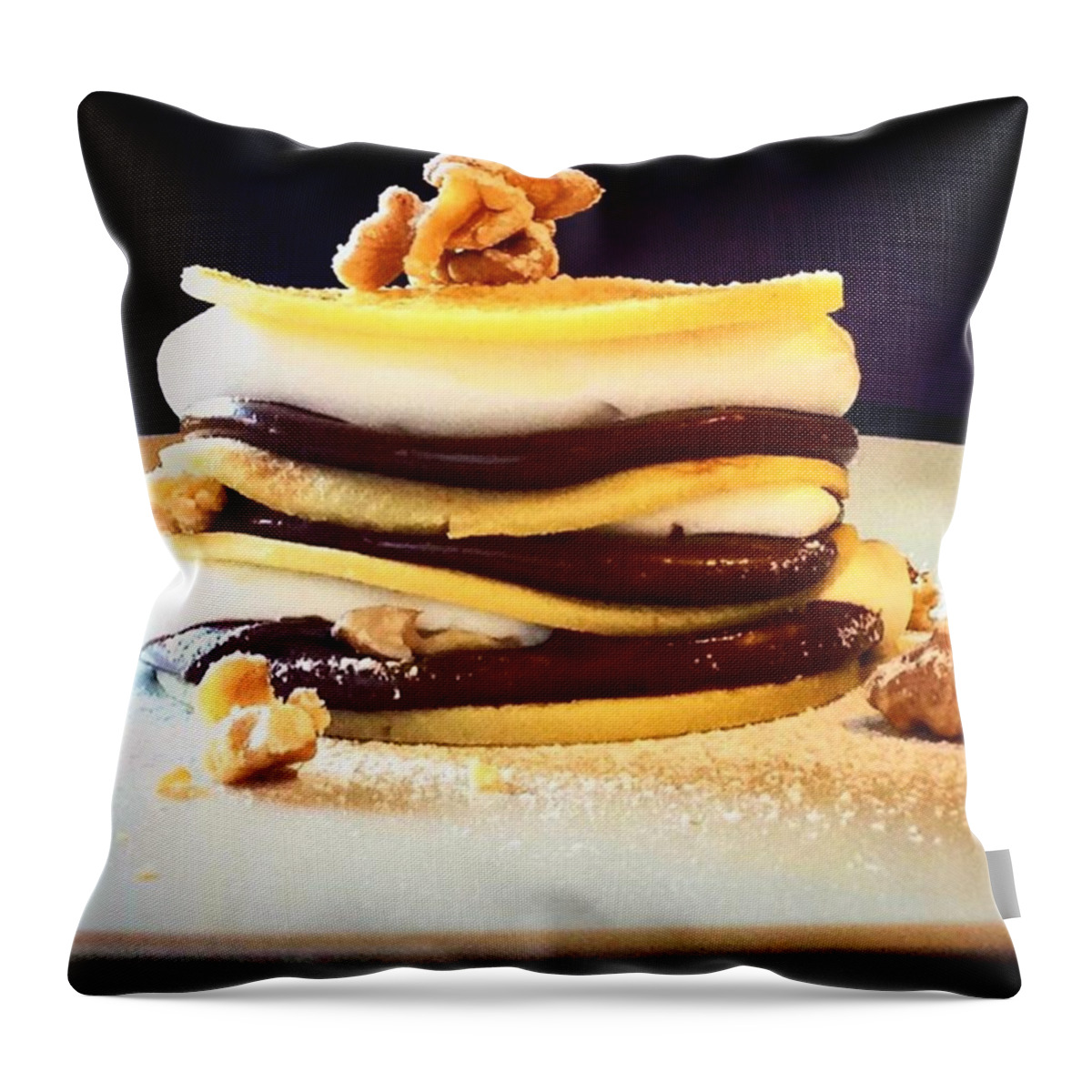 Food Throw Pillow featuring the photograph Crepes Nutella Walnuts And Cream by Alessia Golosipeccatifoodblog